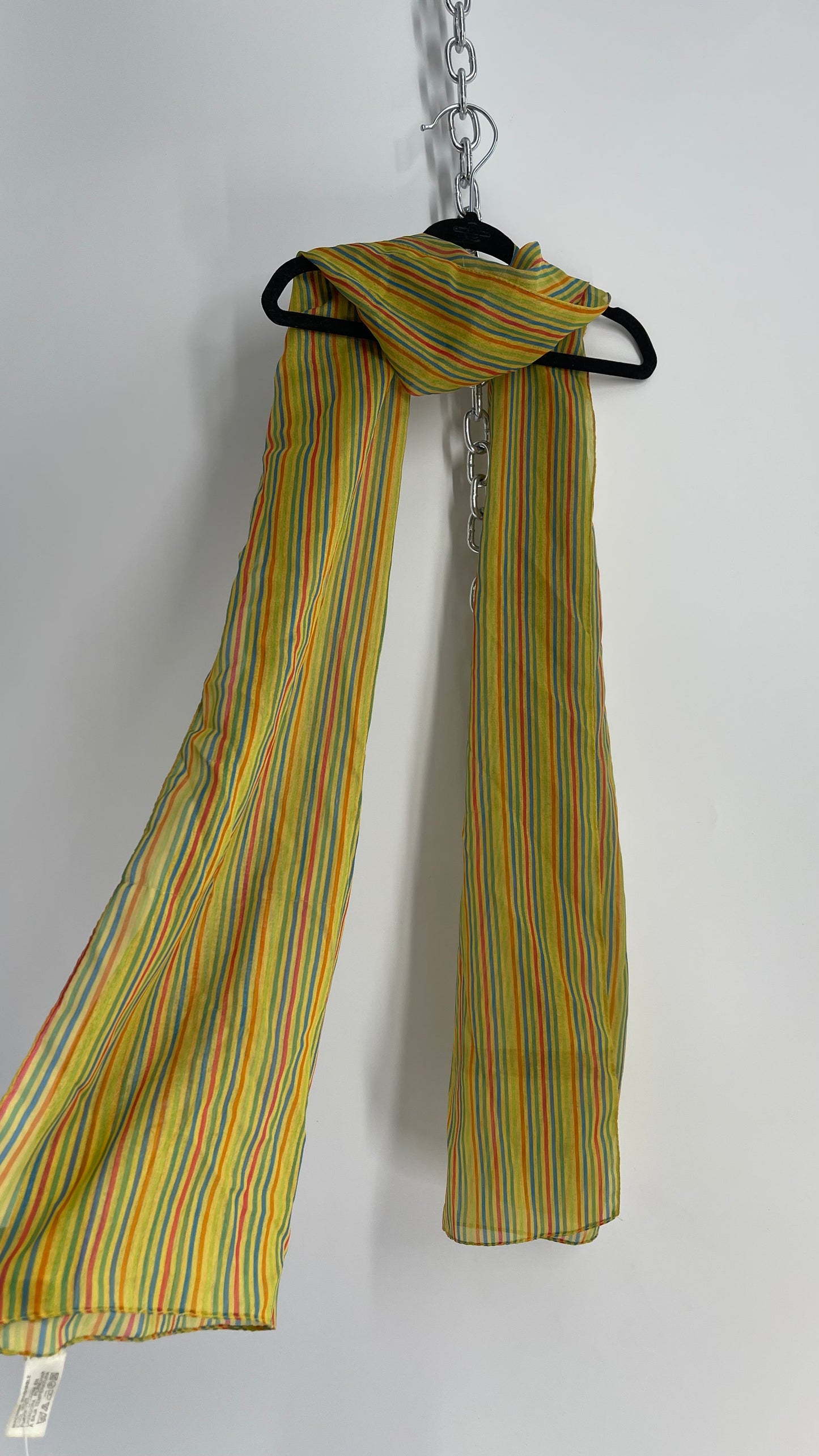 Vintage 1970s Chartreuse Striped Scarf