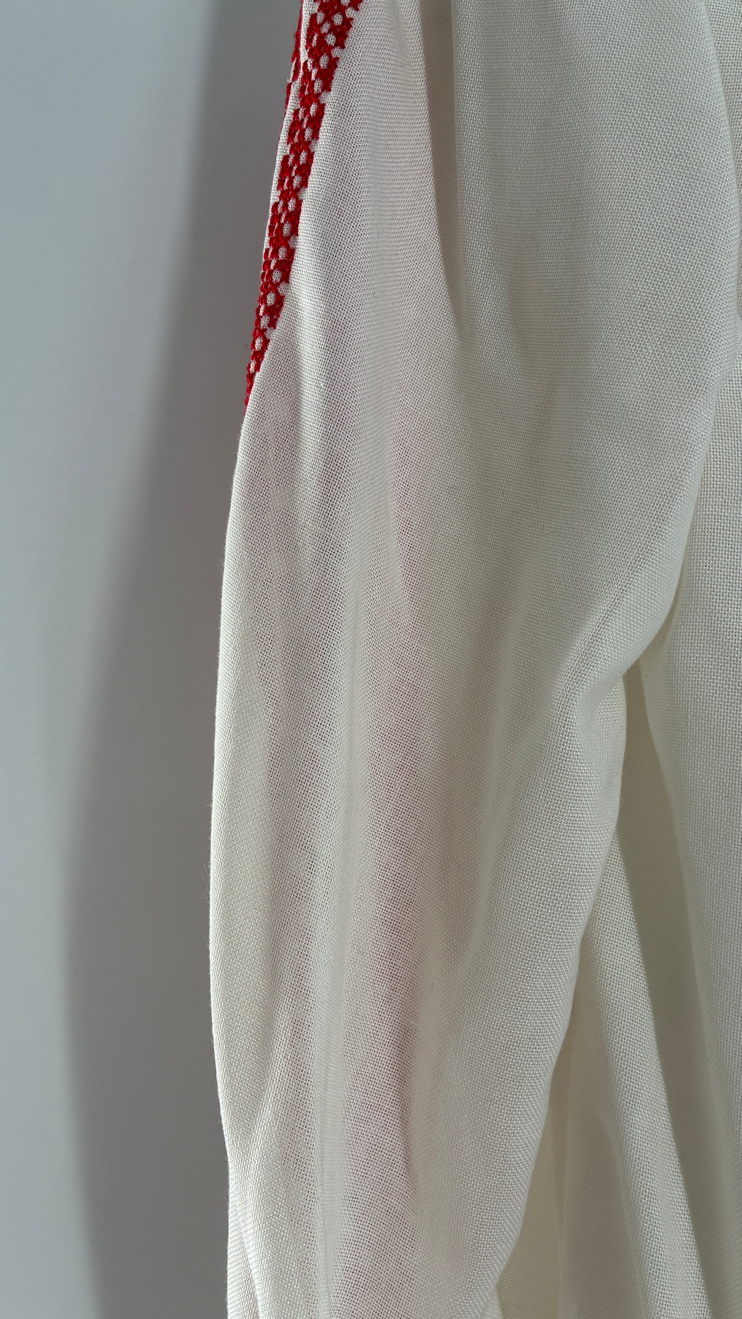 Vintage 1970s LUX FOLKLOR Budapest Handmade Cotton Long Sleeve and Skirt Covered in Red Embroidery and Stitching