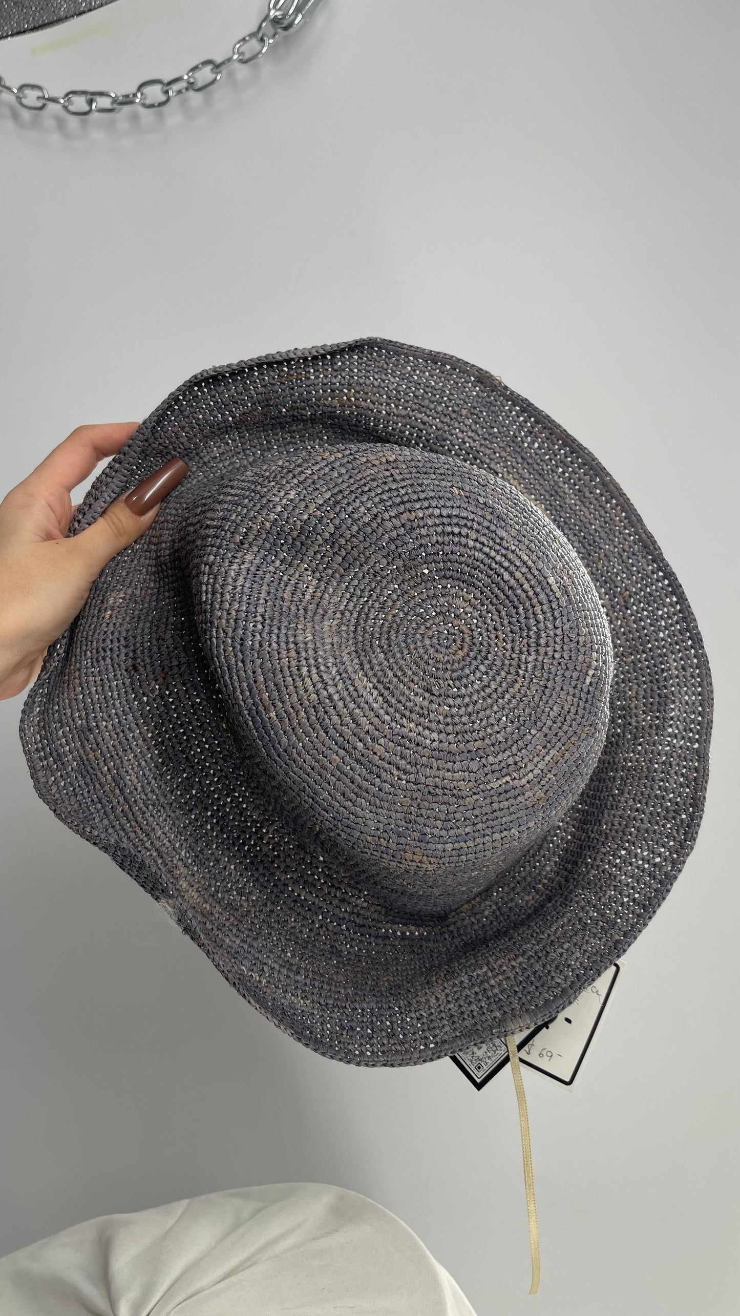 San Diego Hat Company Blue Grey Woven Crochet Raffia Sun Hat