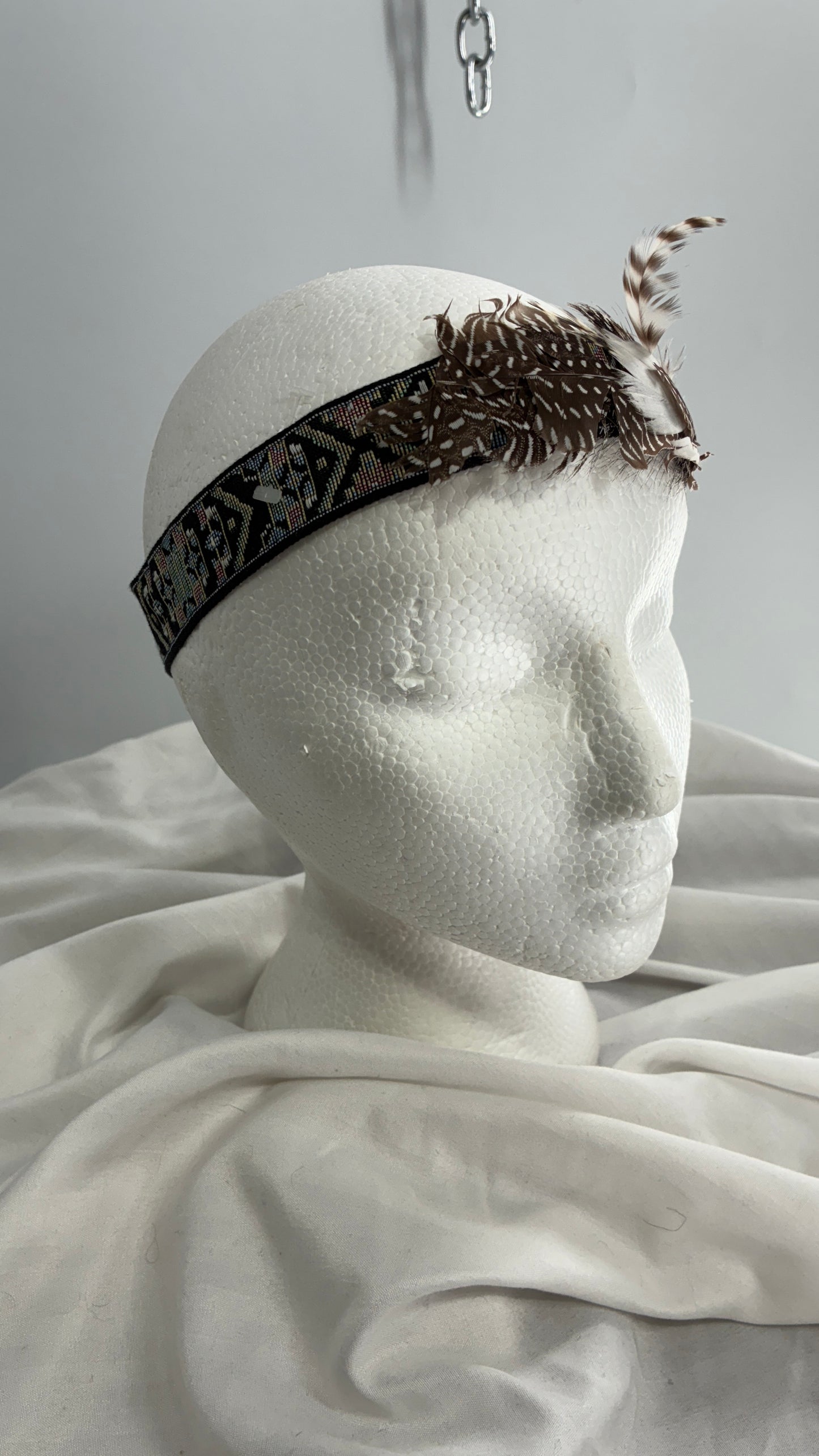 Embroidered Headband with Feather Details