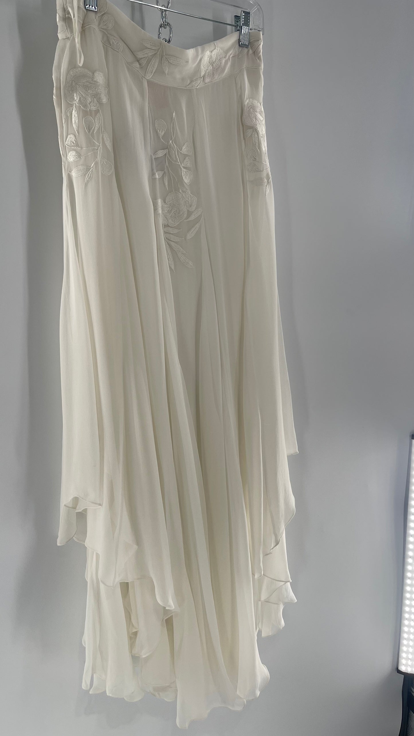 ROCOCO SAND White Hankerchief Hem Skirt with Embroidered Waistline (Medium)