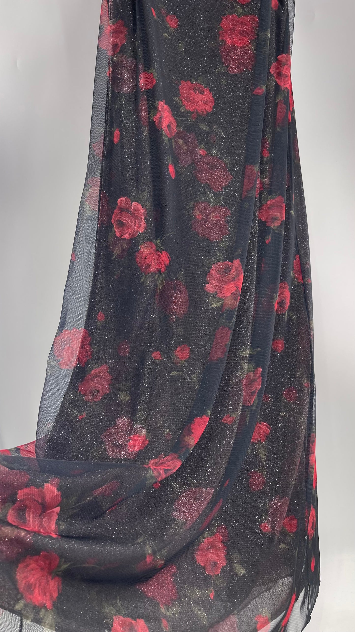 Vintage TEDDI EVENING Dress with Red Rose Layer Over Glitter Graphic and Black Base Layer (10)
