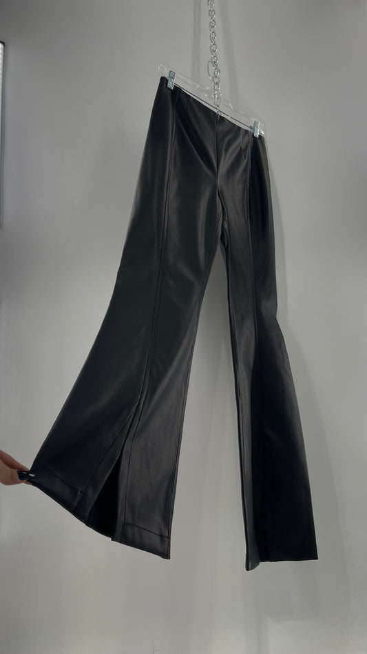 Free People Black Vegan Leather Kick Flares  (28)