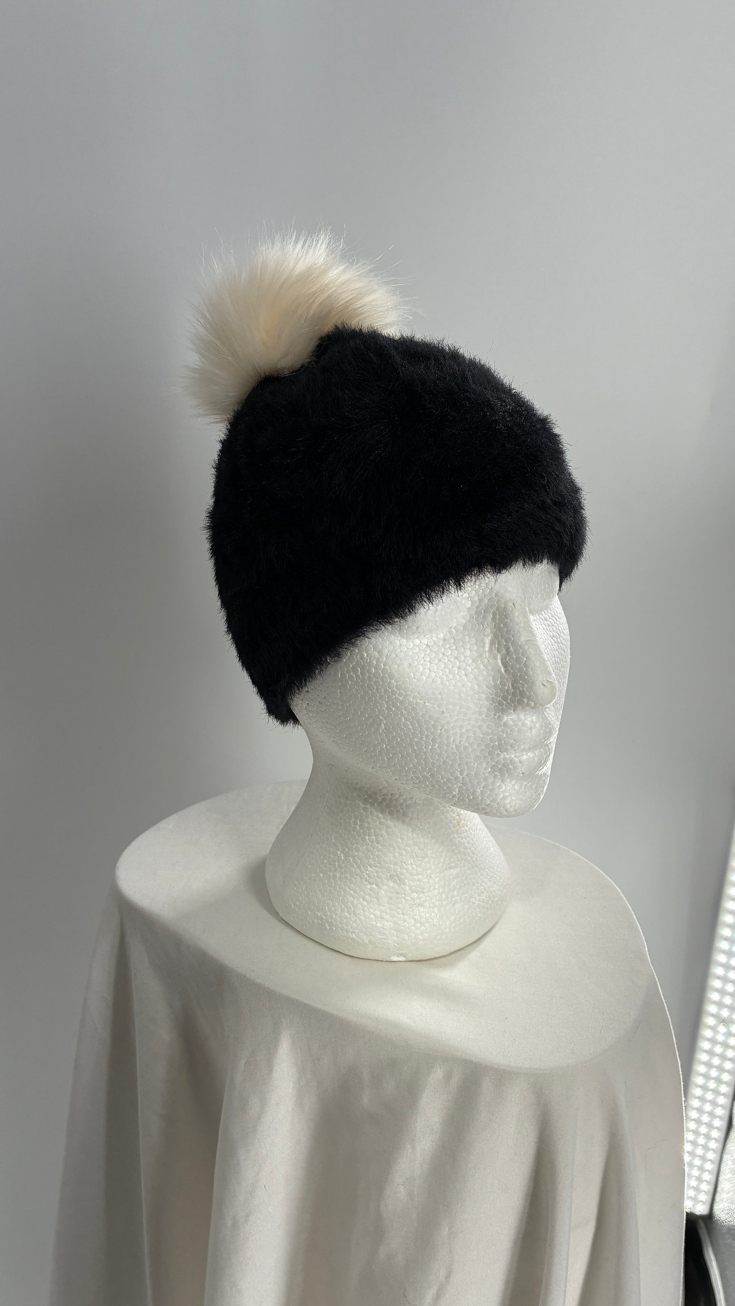 Anthropologie Sleeping on Snow Black Pom Pom Beanie