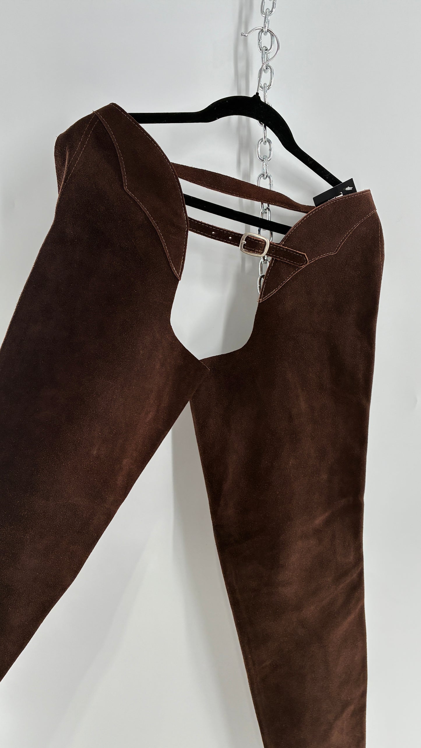 Vintage Chocolate Brown Genuine Suede Leather Chaps with Heavy Duty Side Zipper Detail (XS)