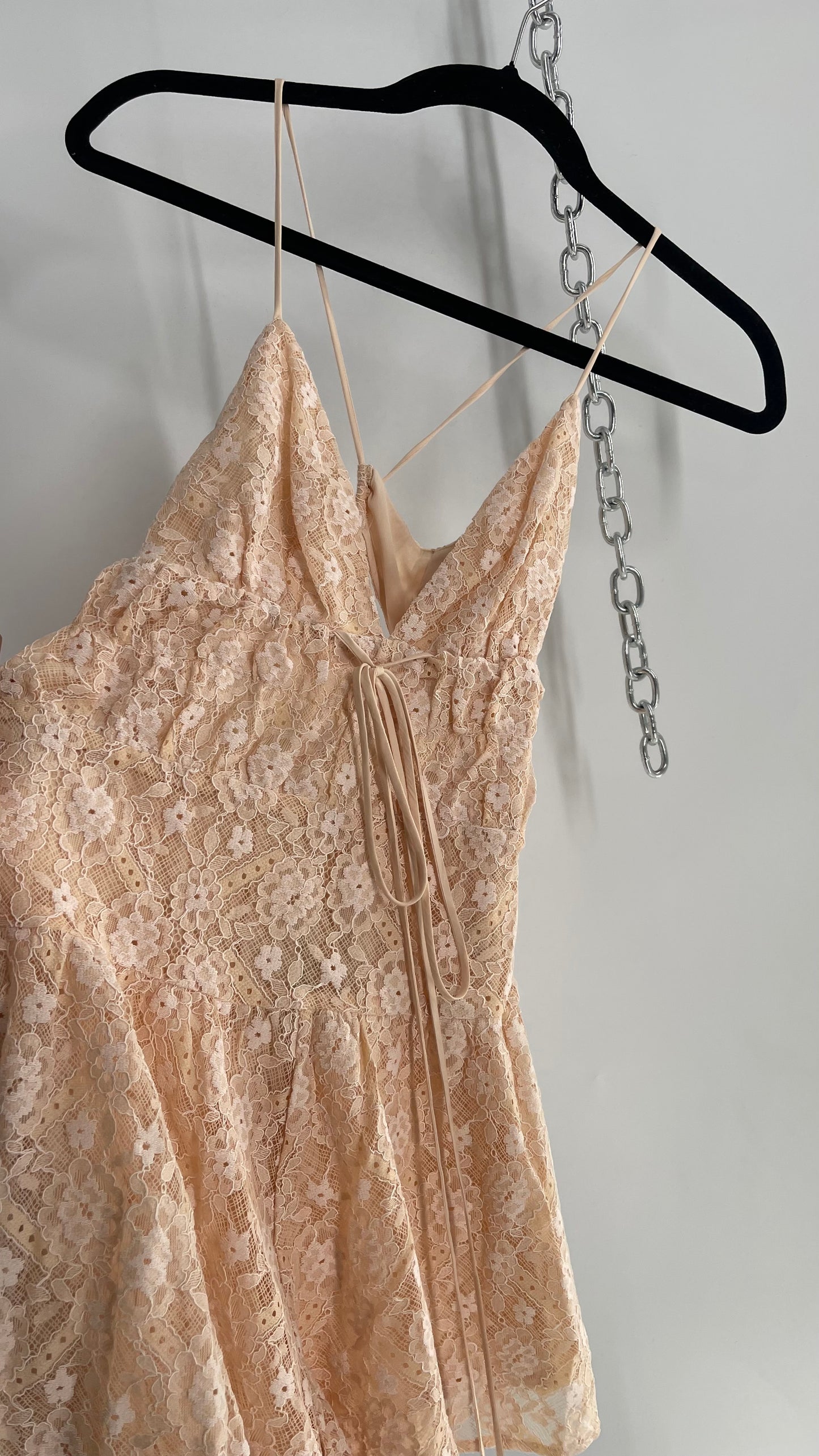 Free People Lexi Strappy Lace Baby Pink Romper with Tags (XS)