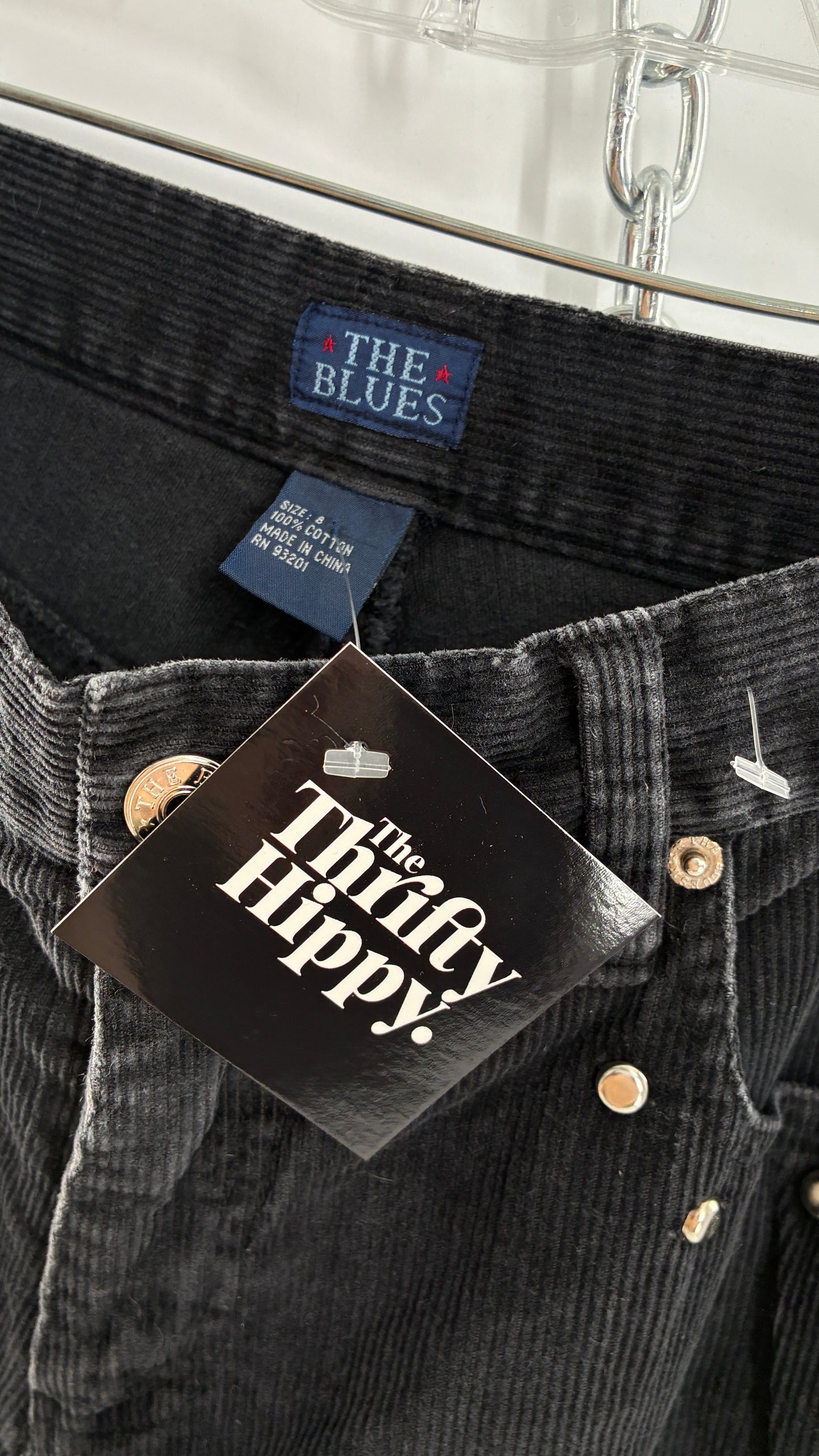 Vintage THE BLUES Grey Corduroy Side Studded Kick Flares (8)