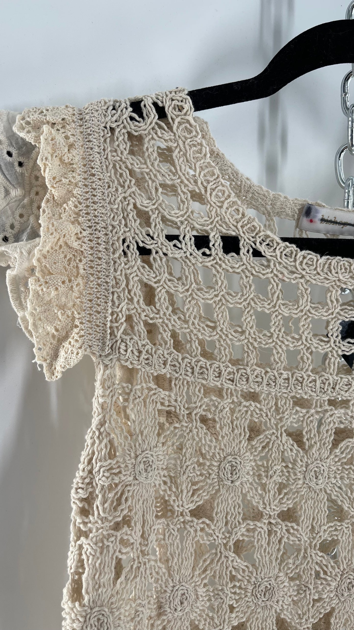 Bishop + Young Anthropologie Crochet Tank with Scalloped Hem and Lace Lined Sleeves (Small)