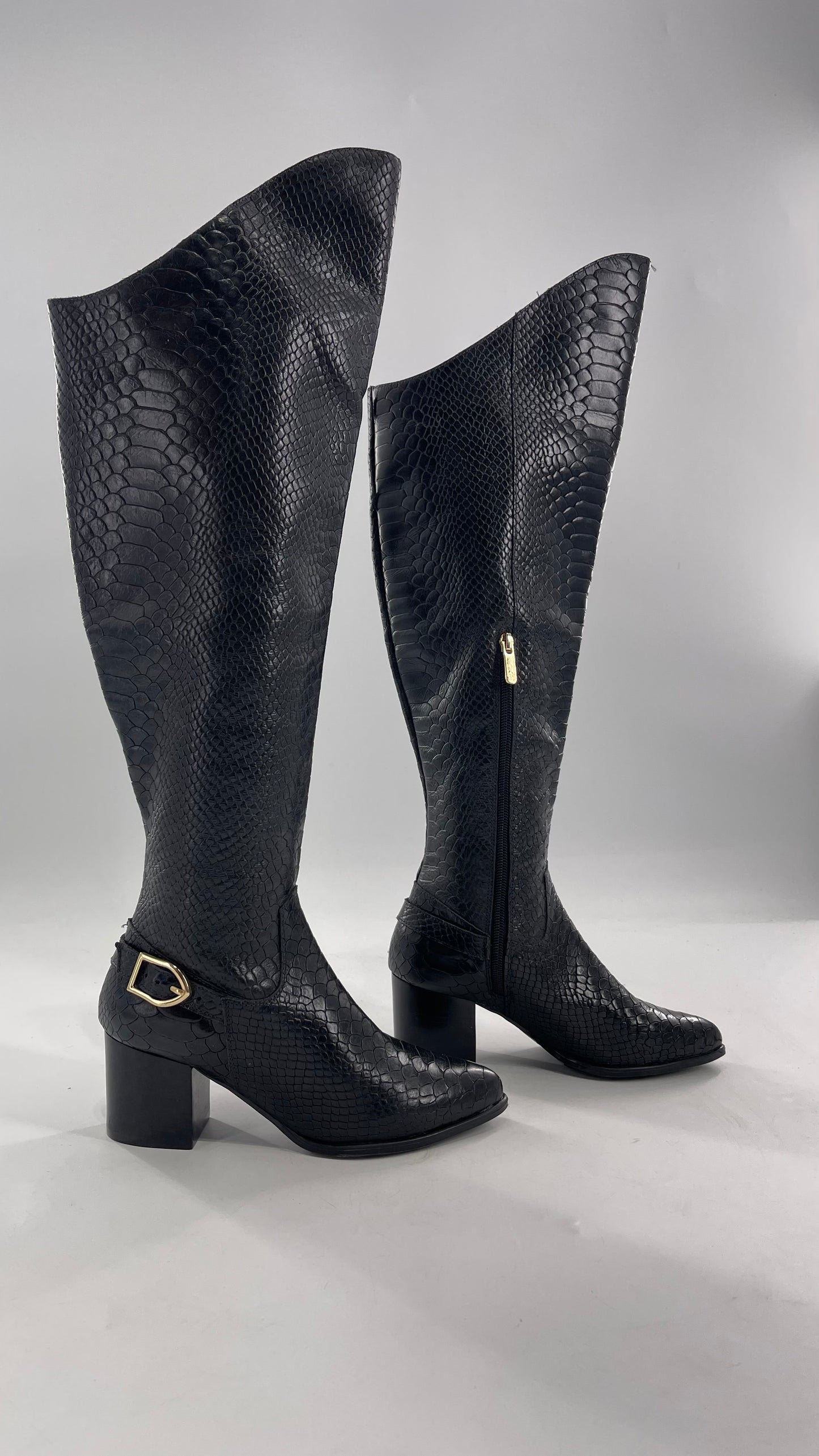 ORCADE Genuine Brazilian Leather Crocodile Embossed/Textured Knee High Boots (5)