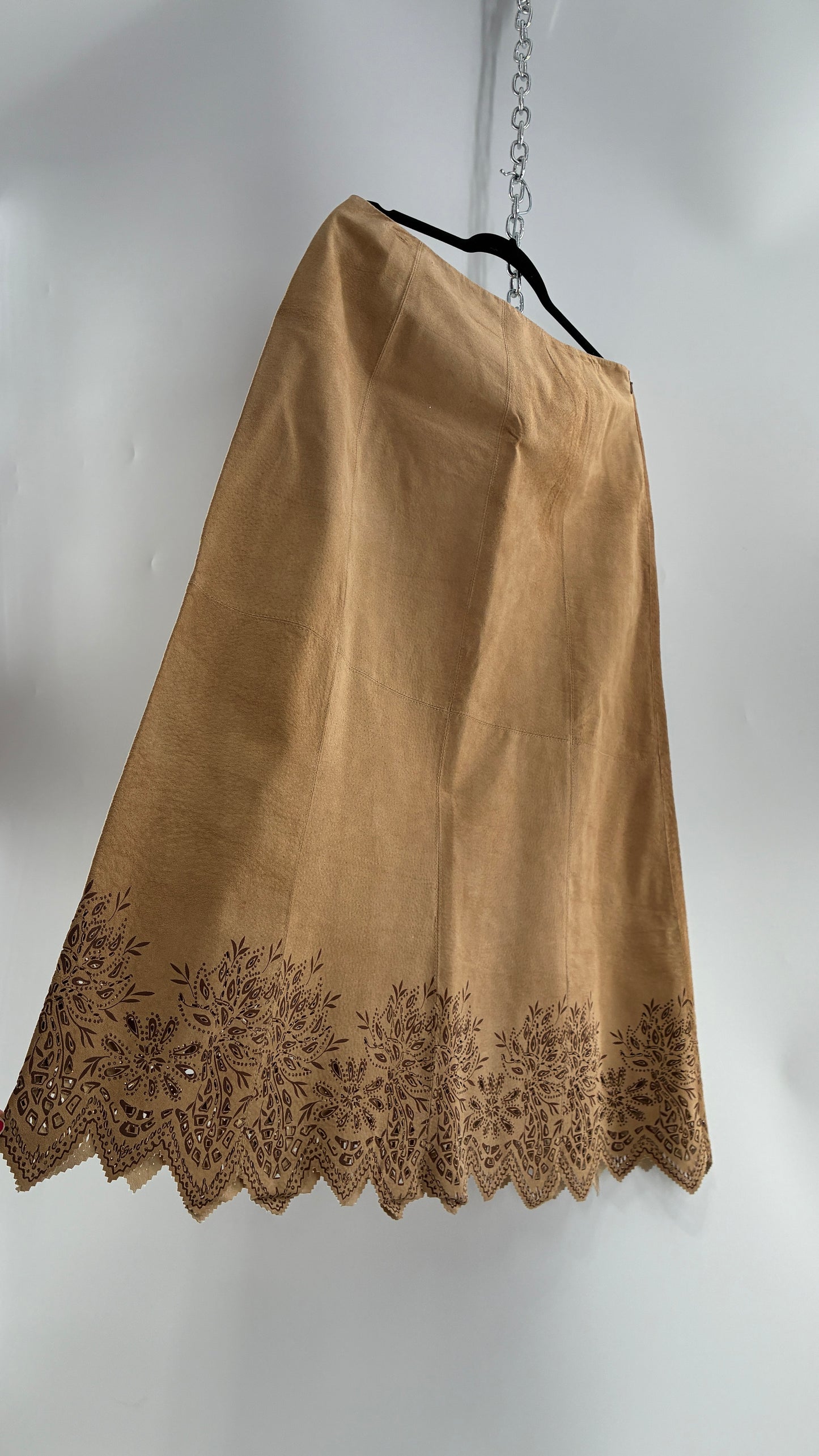 Deadstock Vintage Cold Water Creek Genuine Leather Hip Skirt with Lace Hem (14)