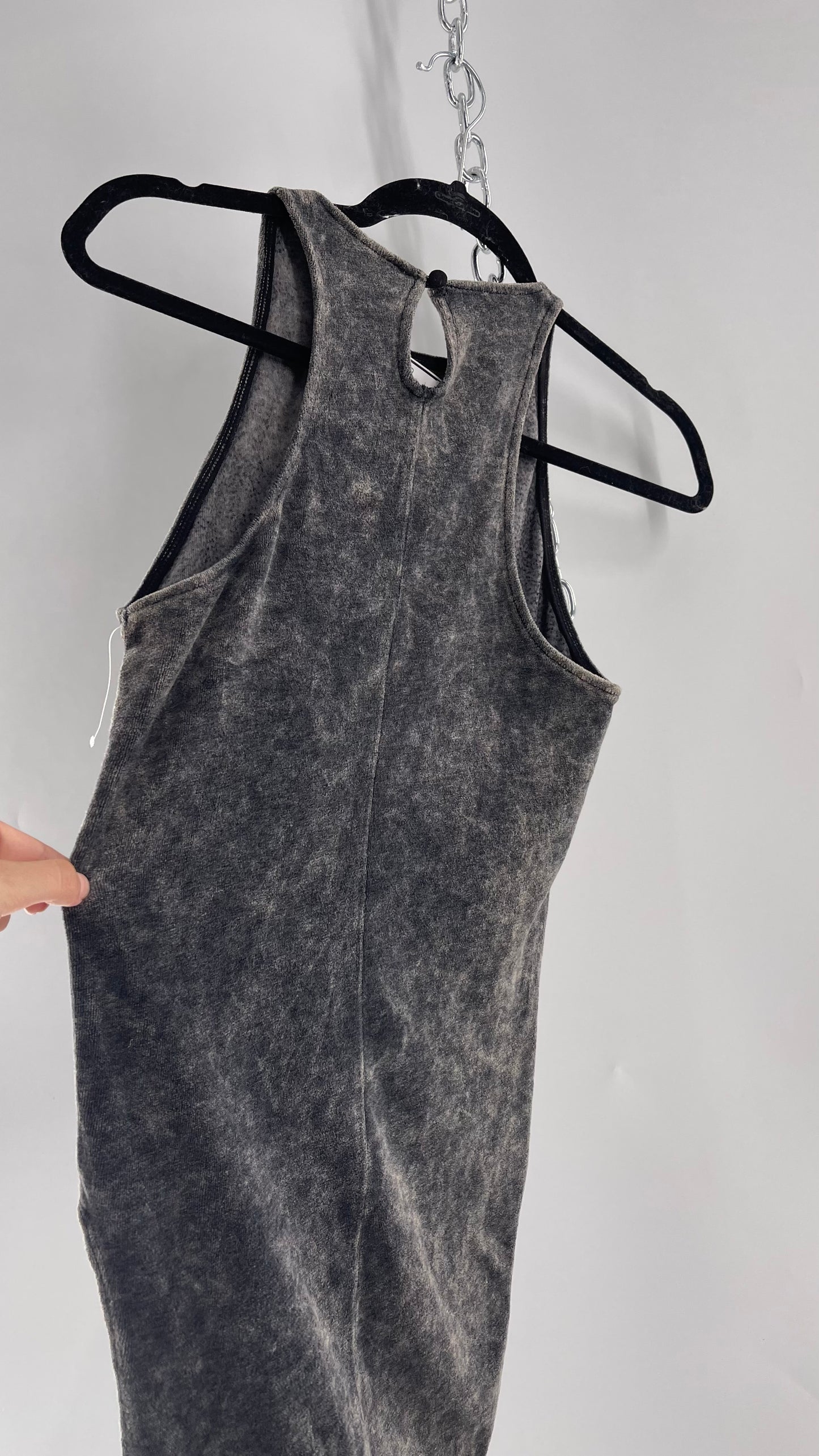 Free People Charcoal Acid Wash Velour Terry Cloth Bodysuit (Small)