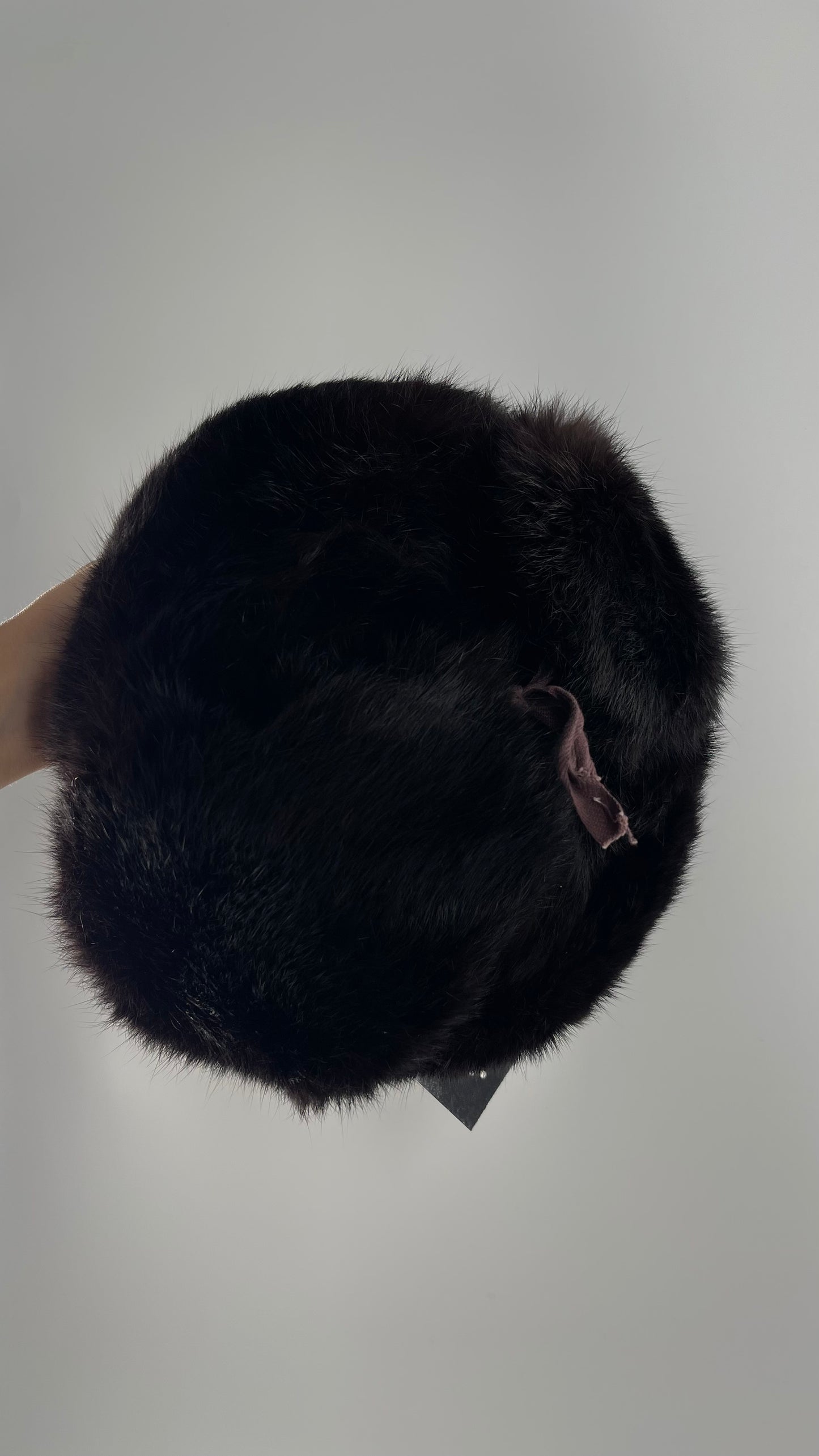 Vintage Russian Black Genuine Rabbit Fur Roller Hat with Pull Down Ear Muff Flaps