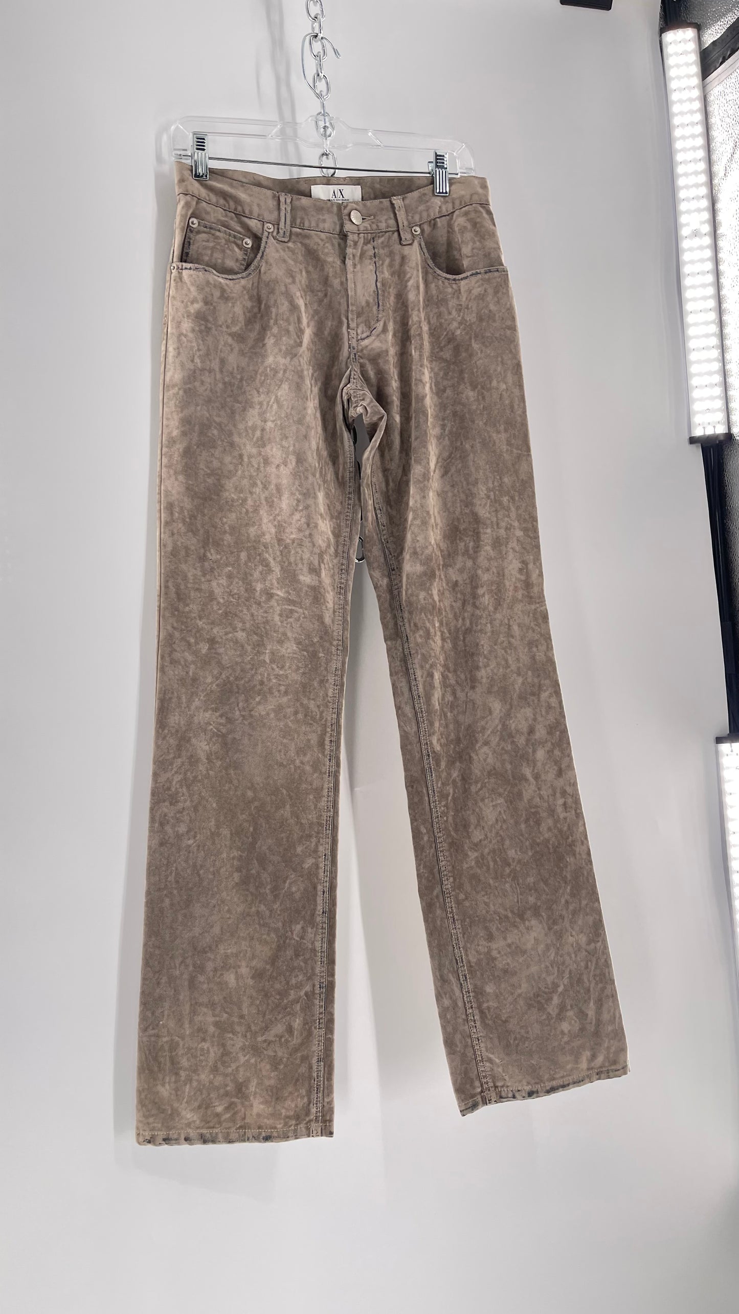 Armani Exchange Grey Velour Straight Legs with Denim Seam Details (Size 4)