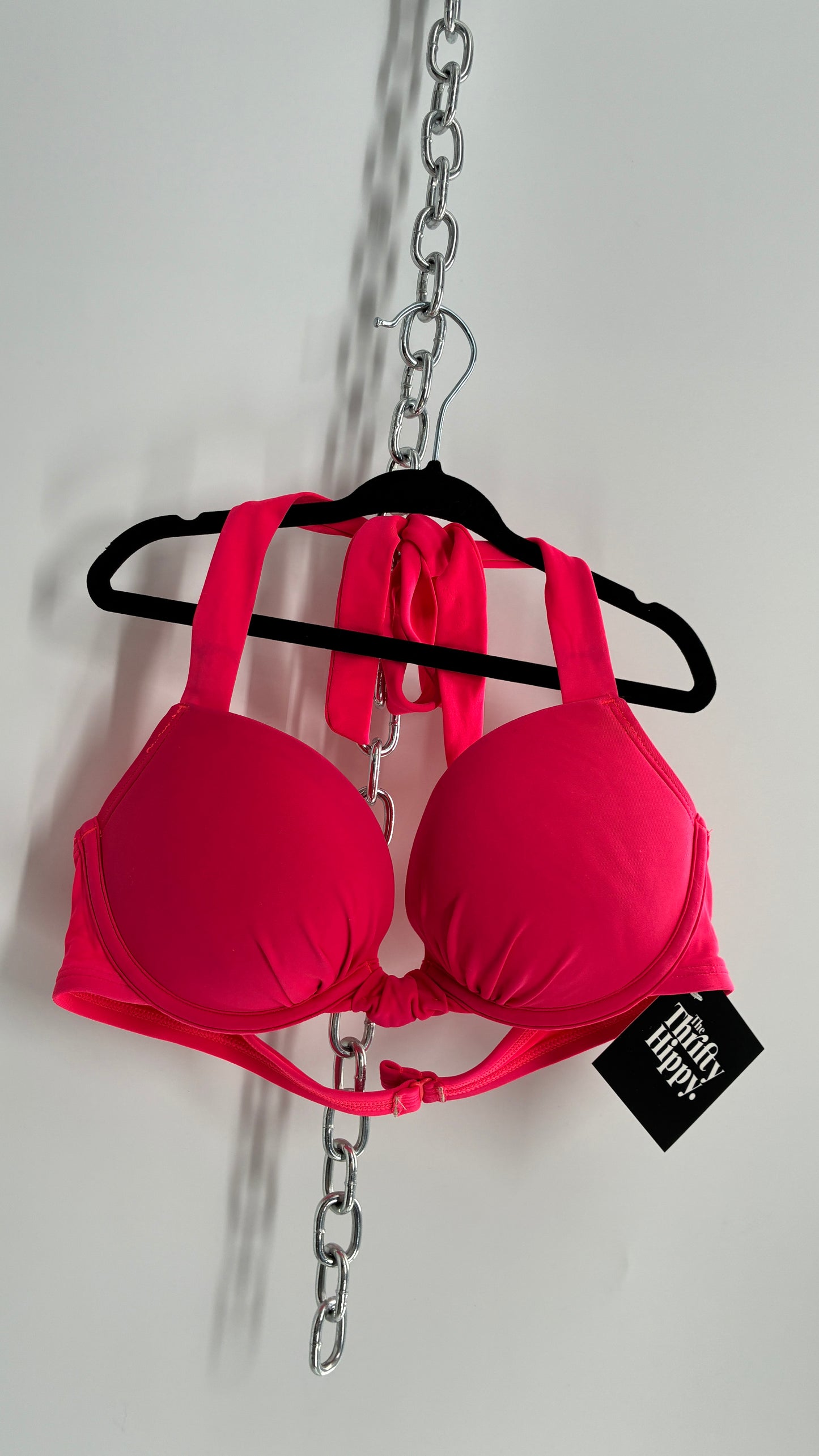 AERIE Hot Pink Underwire Halter Bikini Top (34B)