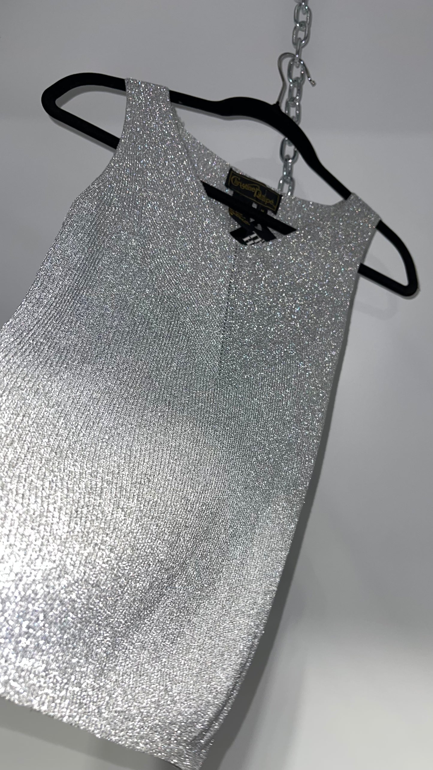 Vintage Christine Phillipe Vintage Metallic Silver Tinsel Knit Tank (Medium)