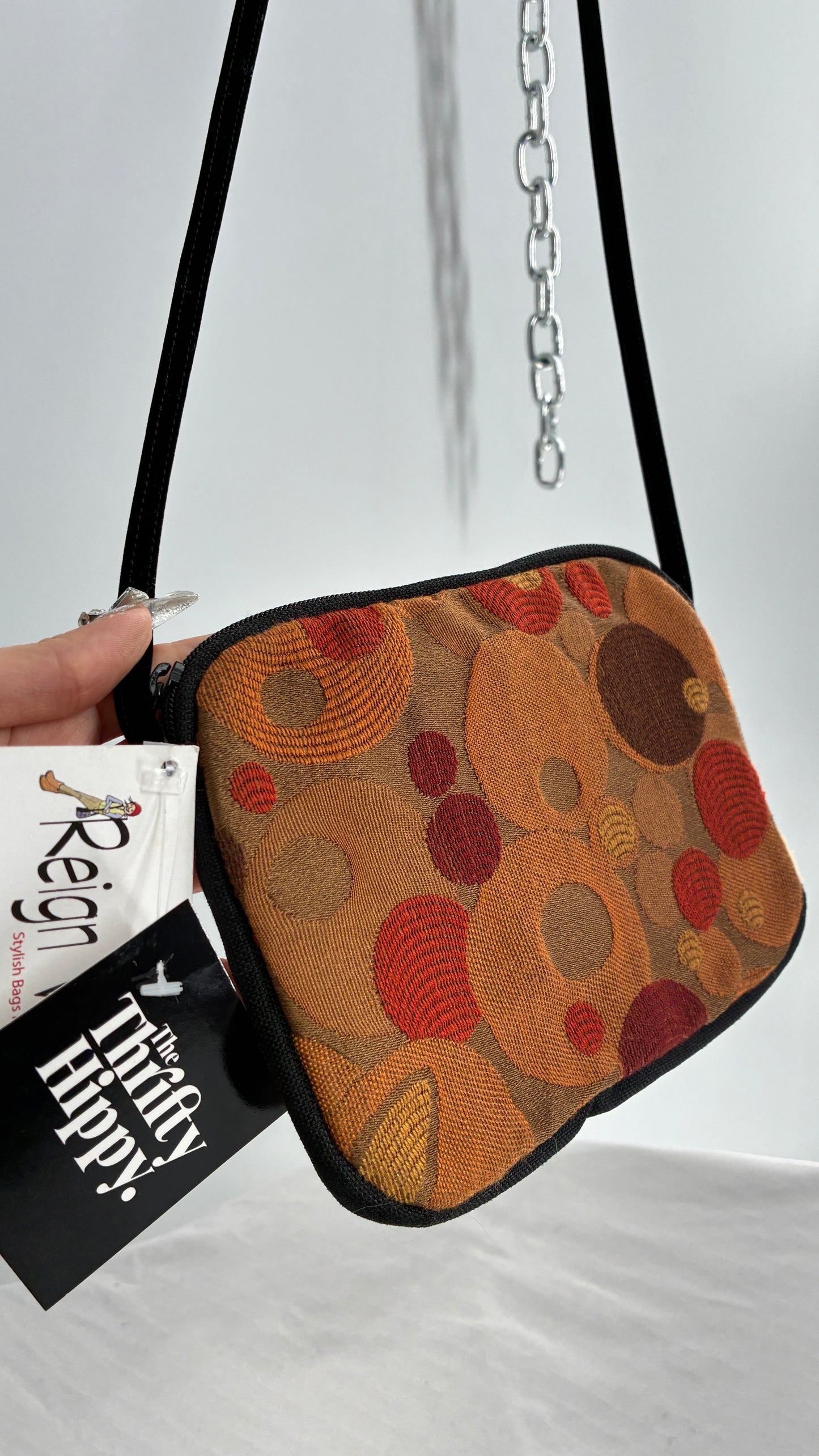 Deadstock Vintage 70s Style Polka Dotted Mustard Yellow Bag with Velvet Strap