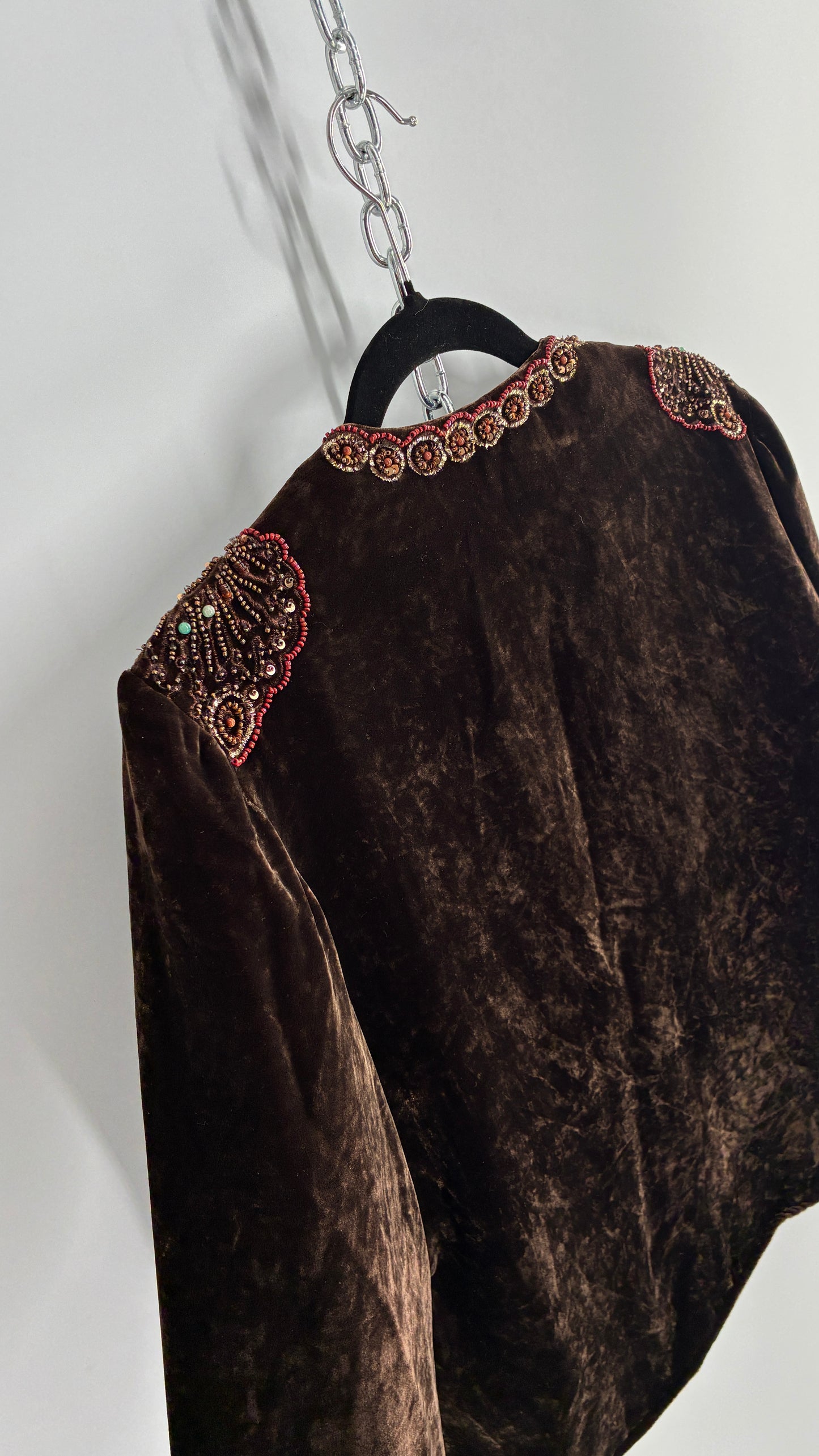 Blush Vintage BLUSH Brown Velvet Beaded and Embroidered Jacket (L/XL)