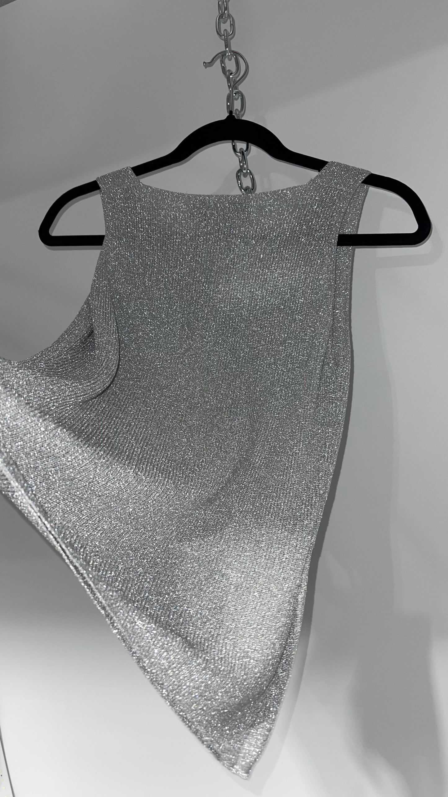 Vintage Christine Phillipe Vintage Metallic Silver Tinsel Knit Tank (Medium)