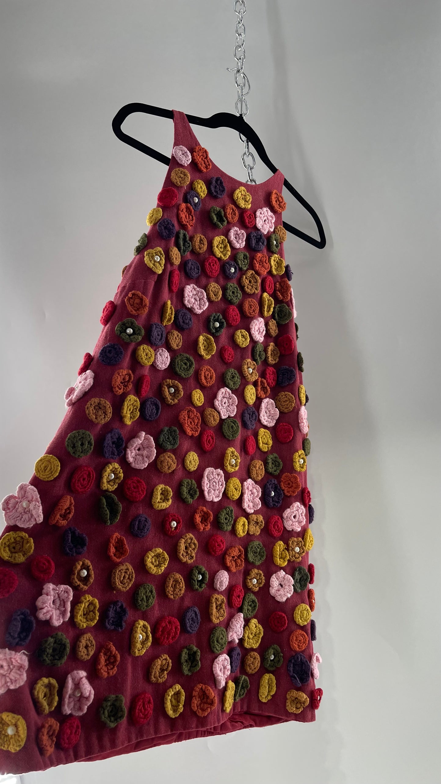 GUILD KALLOS Crochet Flower Appliqué Shift Dress (6)