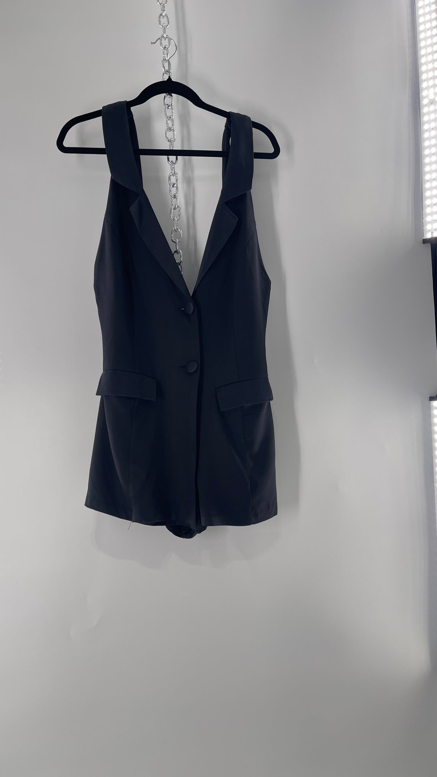 Free People Black Blazer Tuxedo Sleeveless Romper Jumpsuit (S)