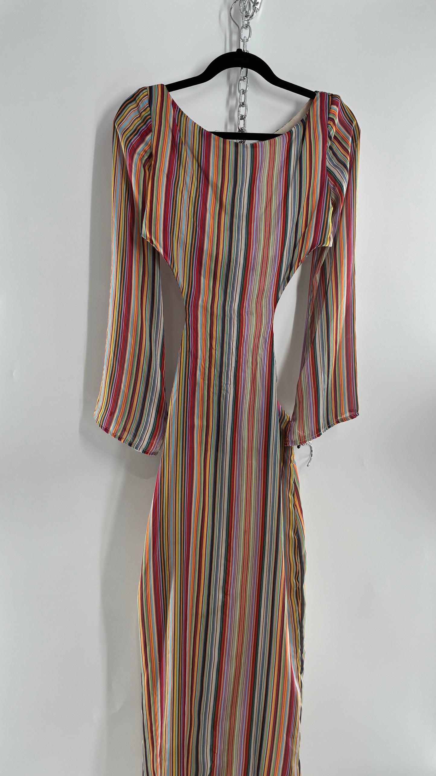WINTERMUSE Daphne Multicolored Striped Silky Backless Cutout Dress (4)