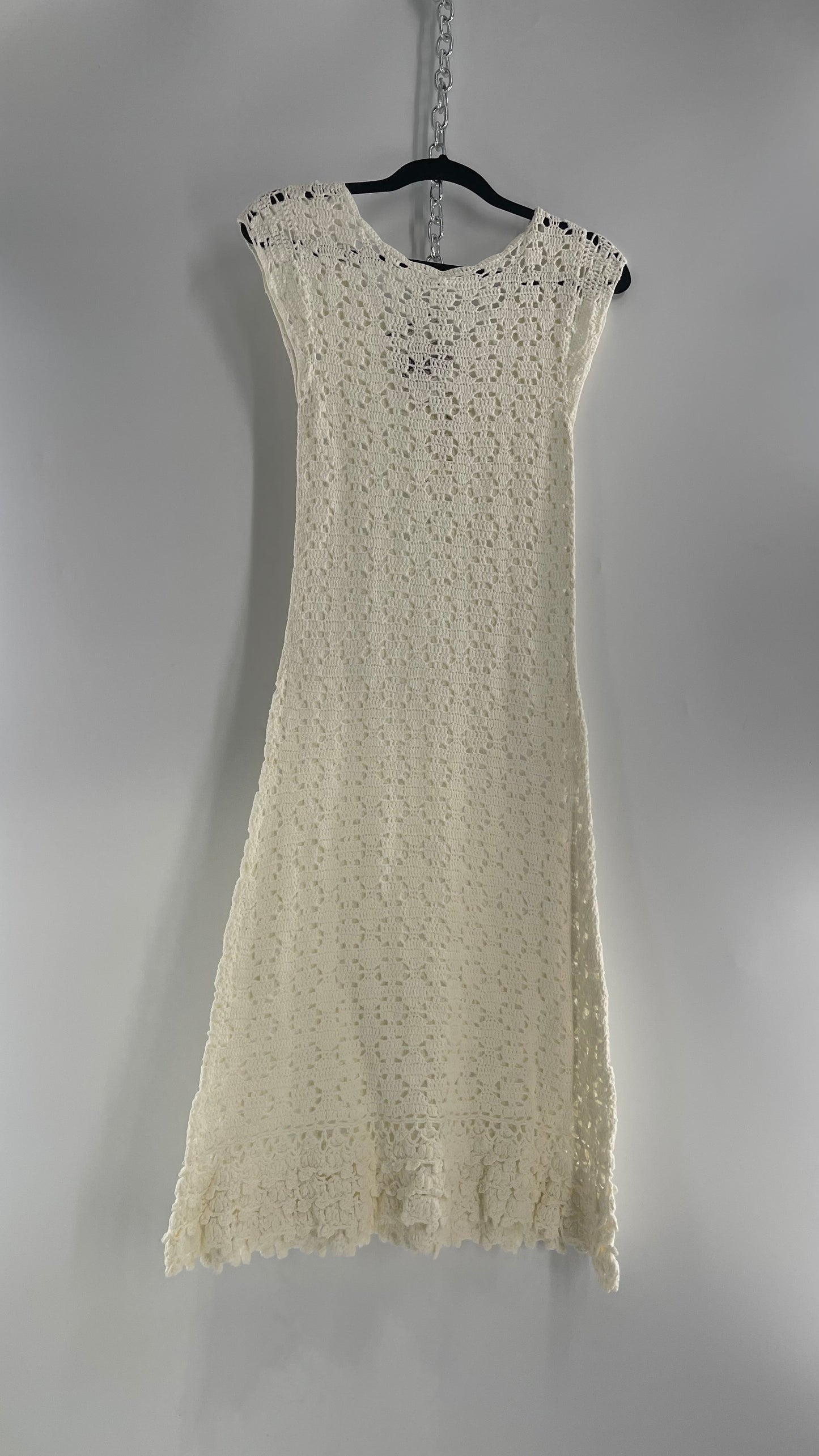 Anthropologie White Crochet Knit MIDI Dress with Tags Attached