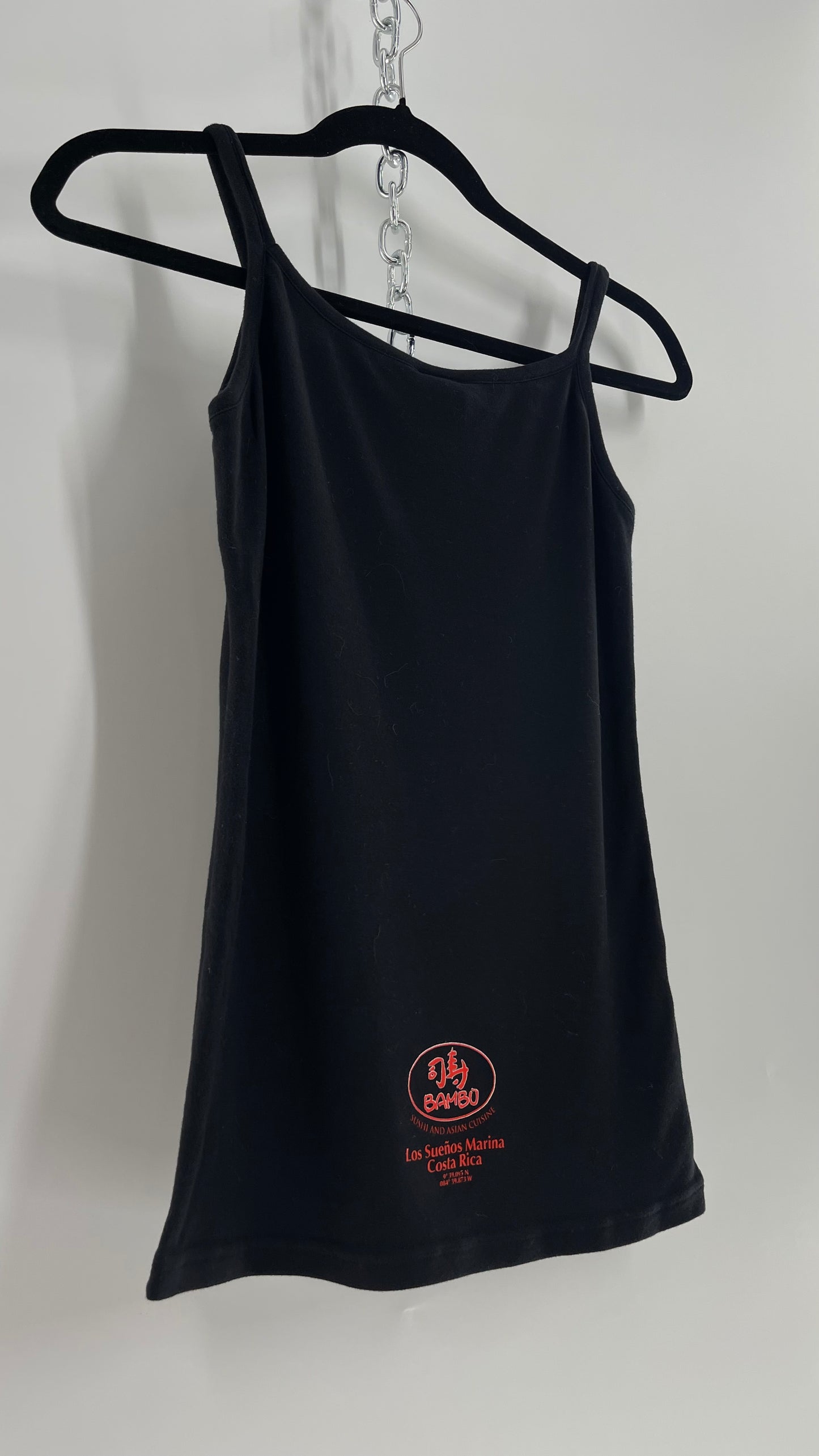 Vintage 90s The Hook Up Black Tank with Dragon and Koi Graphic (Medium)