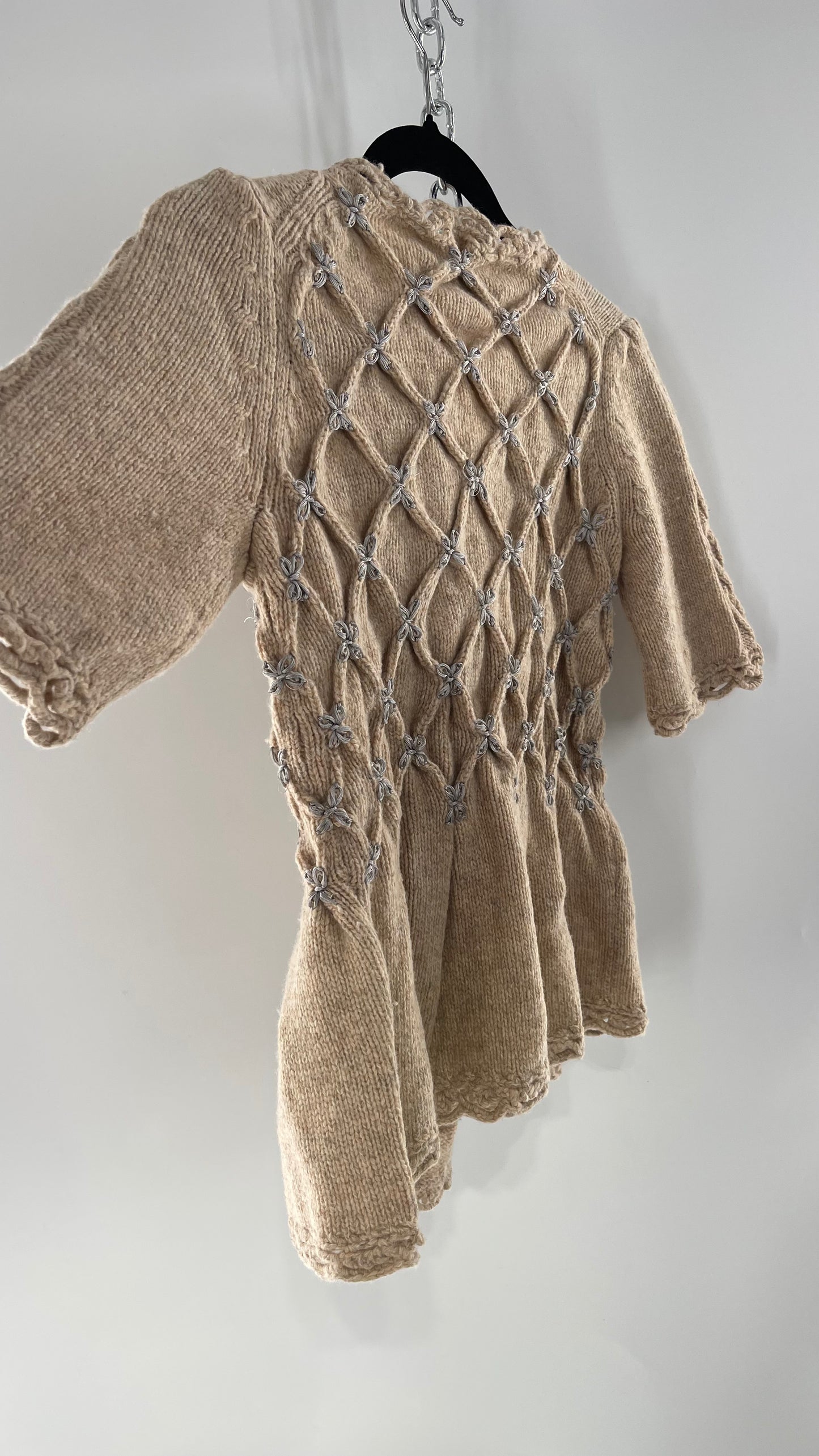 Anthropologie Leifsdottir Knit Argyle Embroidered Sweater with Oversized Statement Buttons (XS)