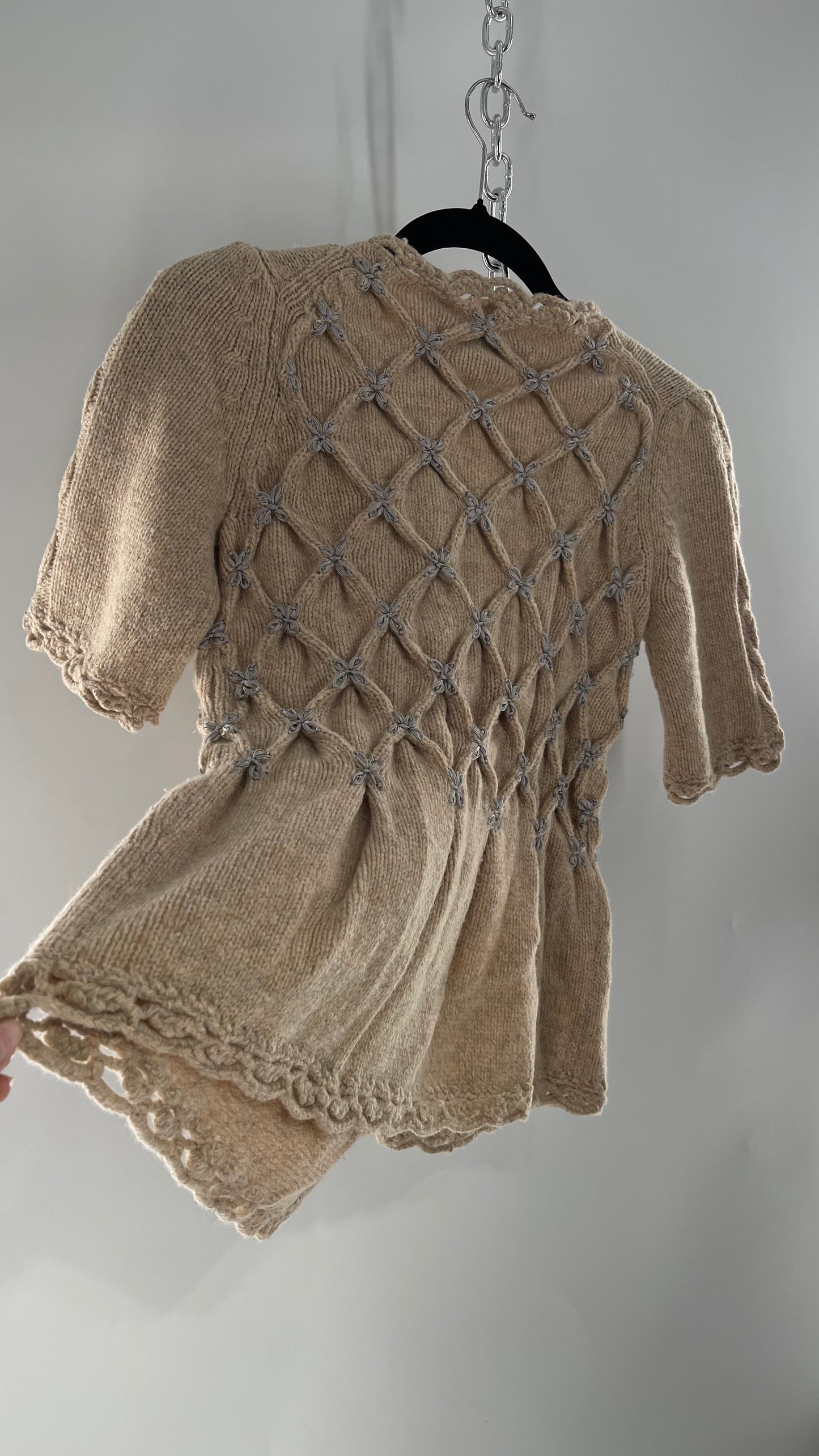 Anthropologie Leifsdottir Knit Argyle Embroidered Sweater with Oversized Statement Buttons (XS)