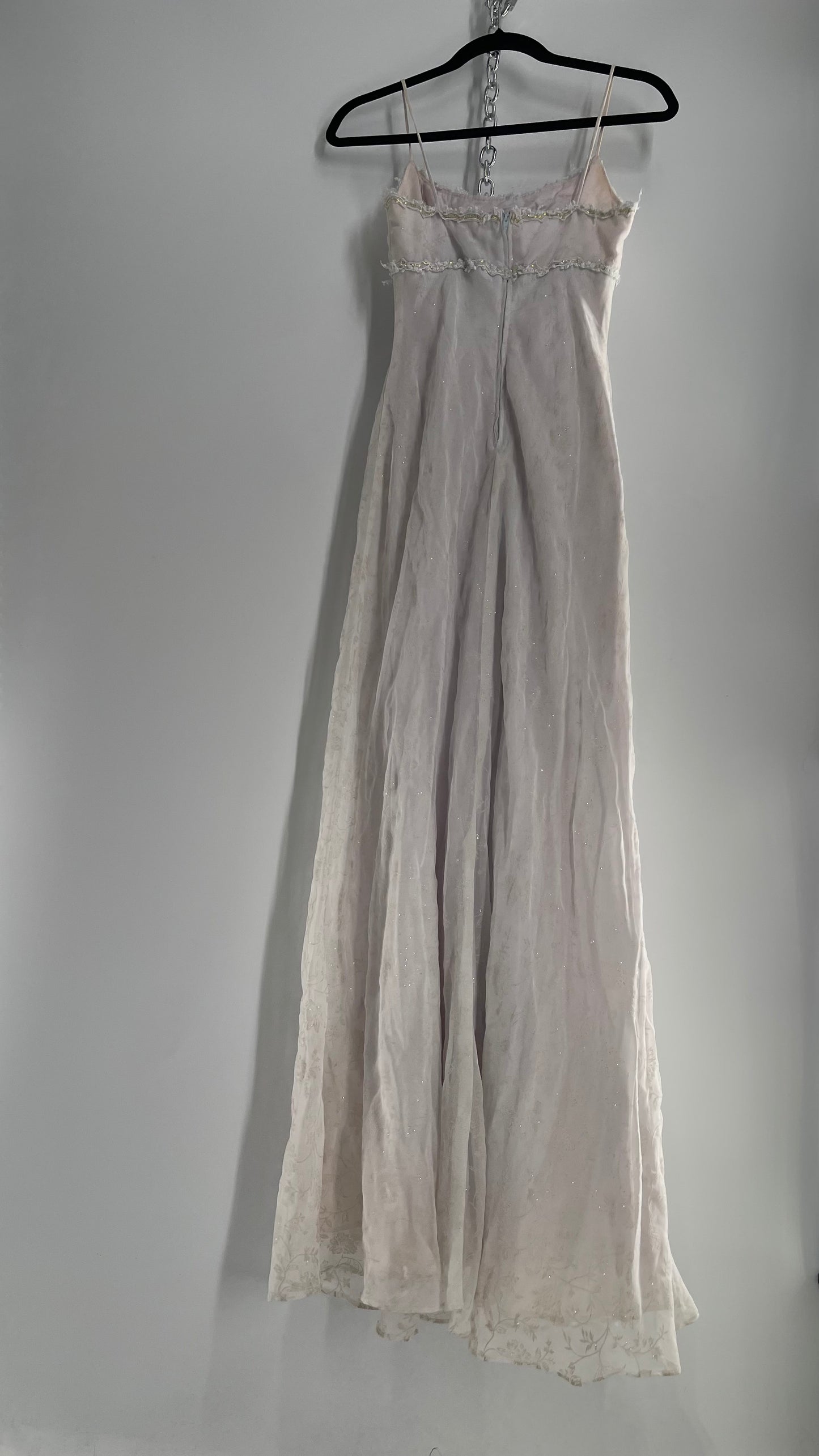 Vintage 1990s BLONDIE NITES by Jaslene Off White/Light Lilac Gown with Lace Trim (5)