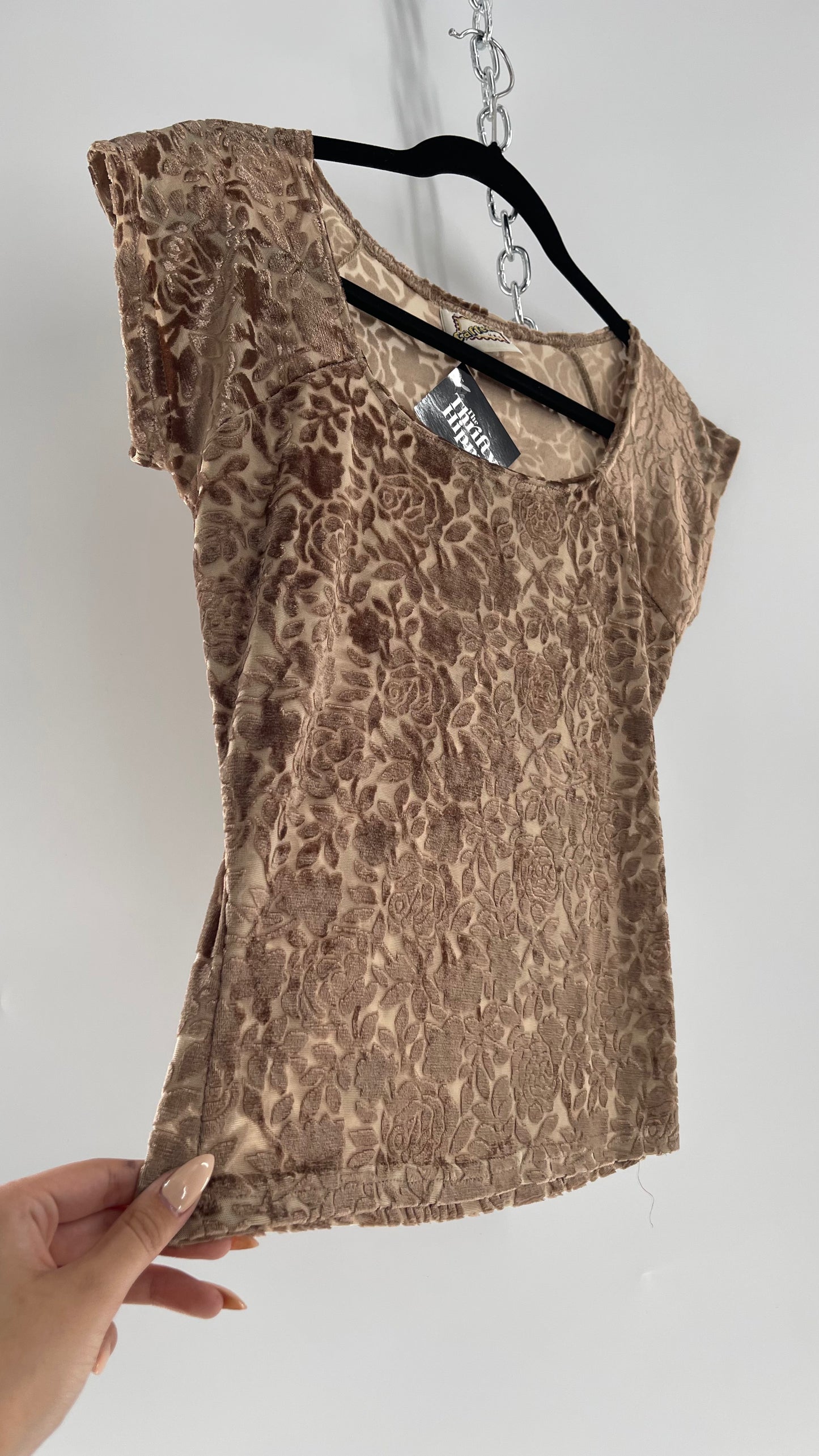 Caffeine Tan/Champagne Velvet Rose Short Sleeve (Medium)