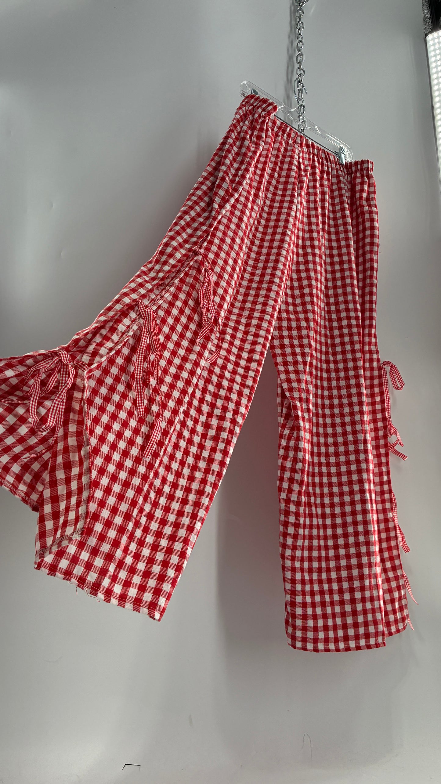 Gingham Wide Leg Picnic Pants with Ribbon Detailing (XXXL)