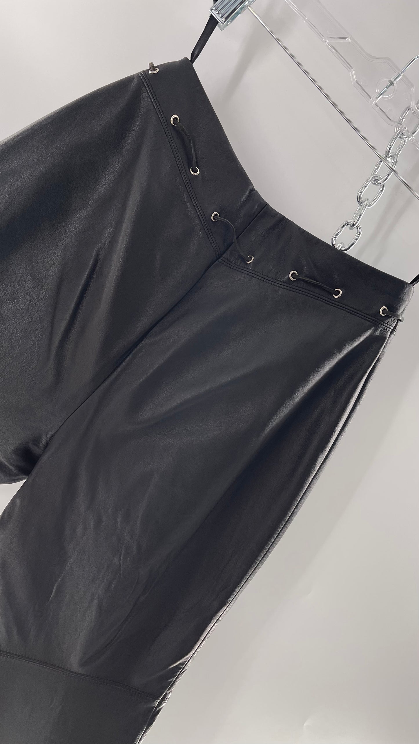 Vintage 90s RALPH Ralph Lauren Thin Leather Pants with Thread Through Grommet Detail on Waistline (4)