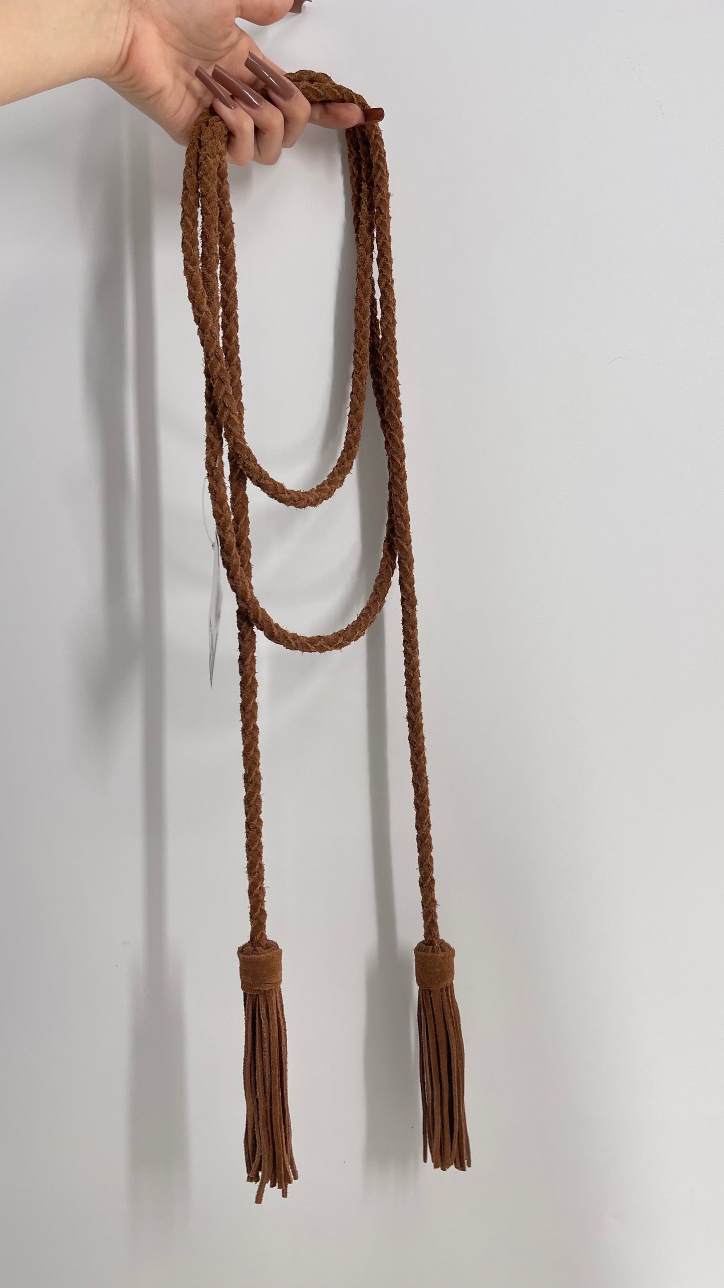 Free People Genuine Suede Leather Whip Tassel Lasso Belt (One Size)