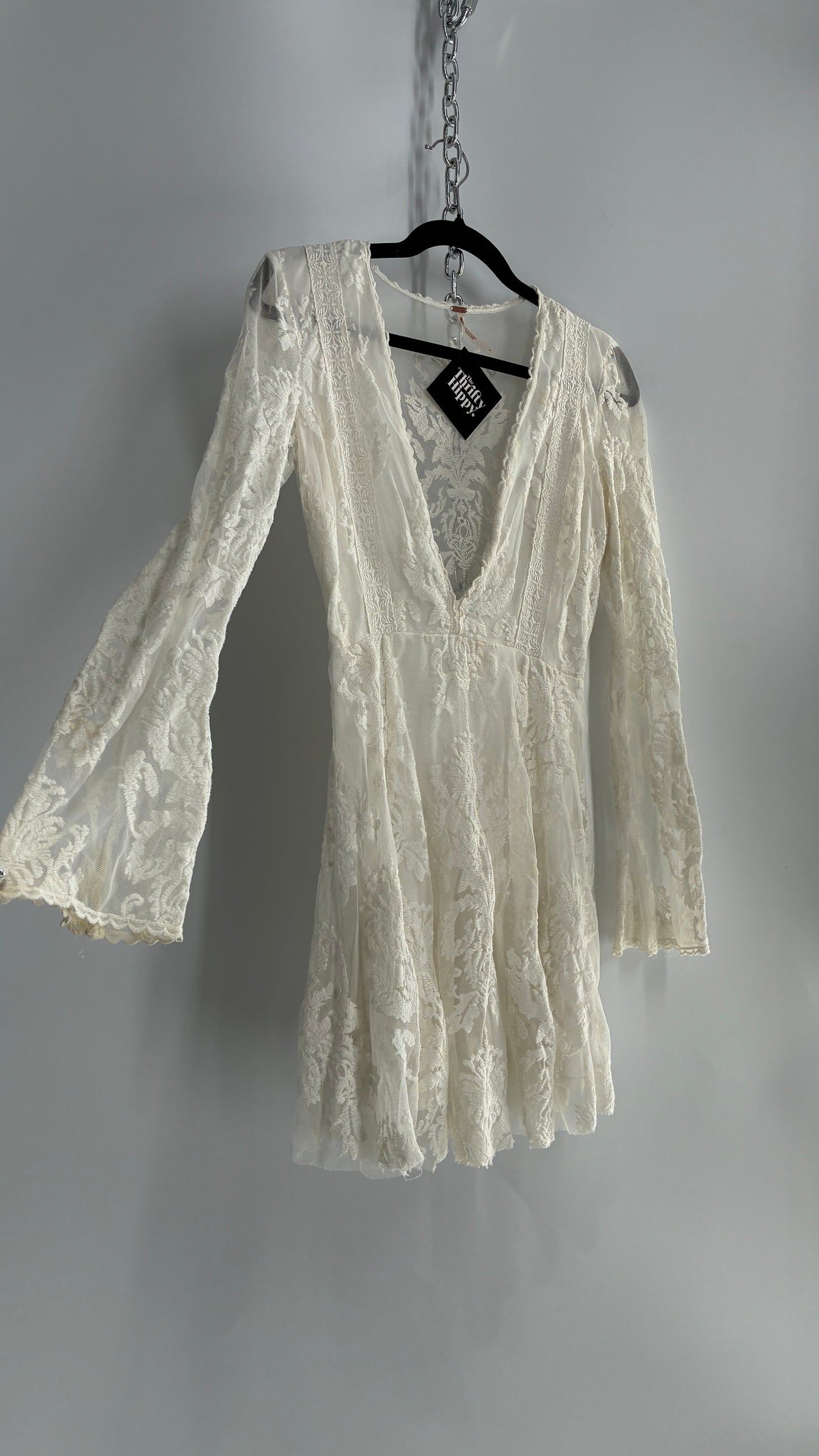 Free People White Lace All Over Embroidered Mini Dress with Sheer Back (4)