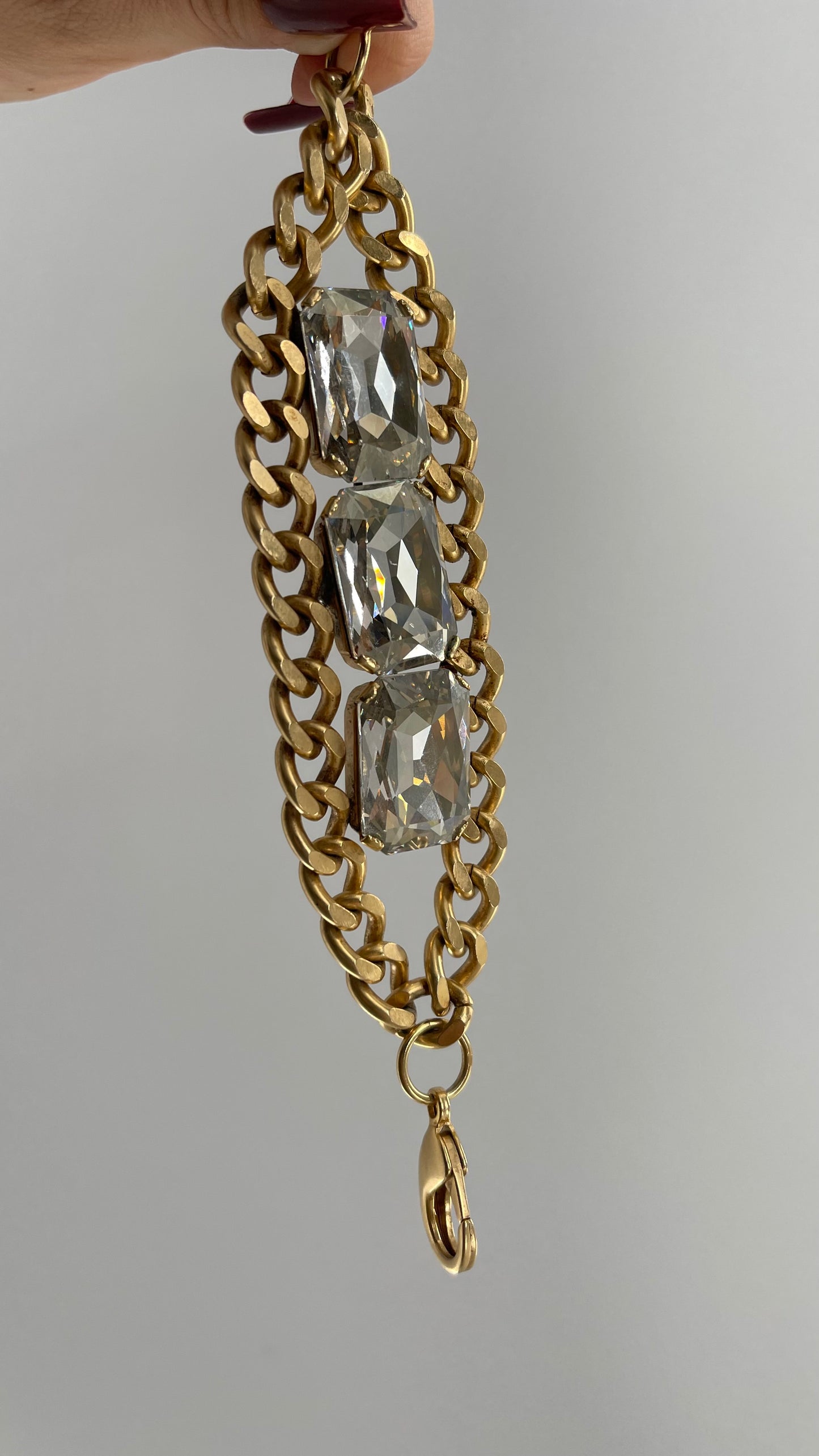 Anthropologie Gold Chain Bracelet with Oversized Rhinestone Gemstones