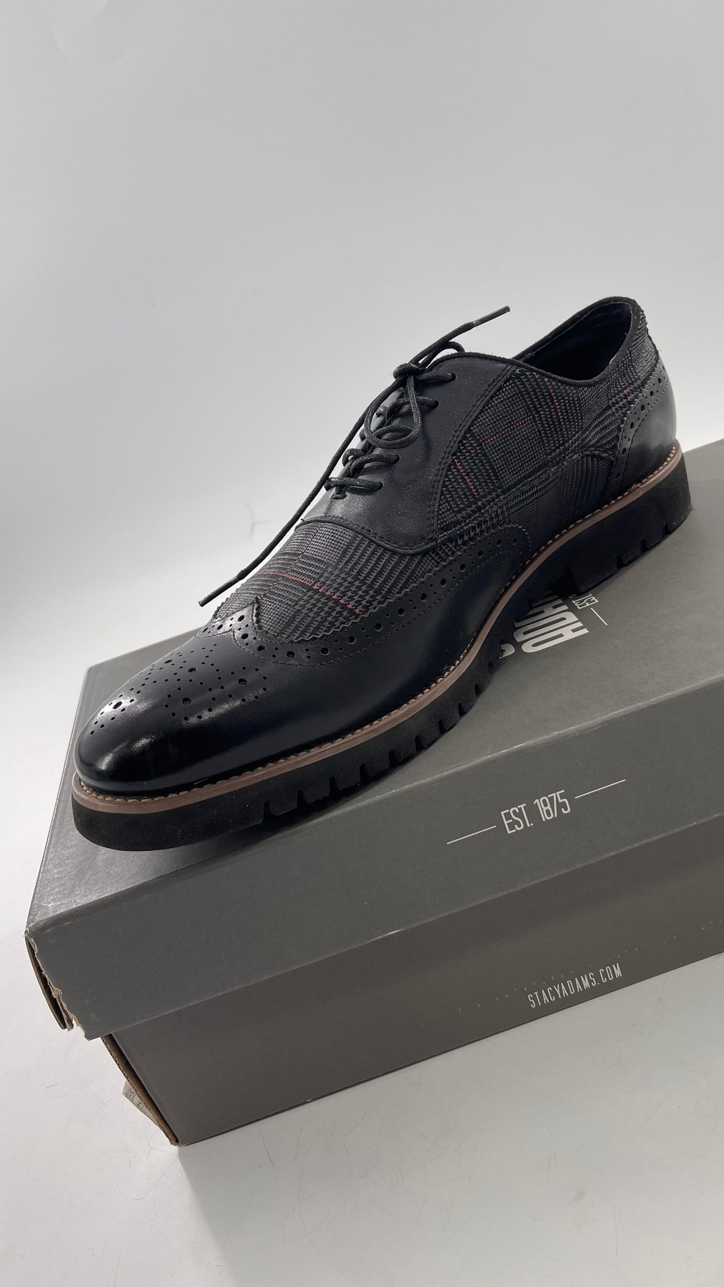 Stacy Adam’s Grey and Black, Plaid and Leather WingTip Oxfords (11)