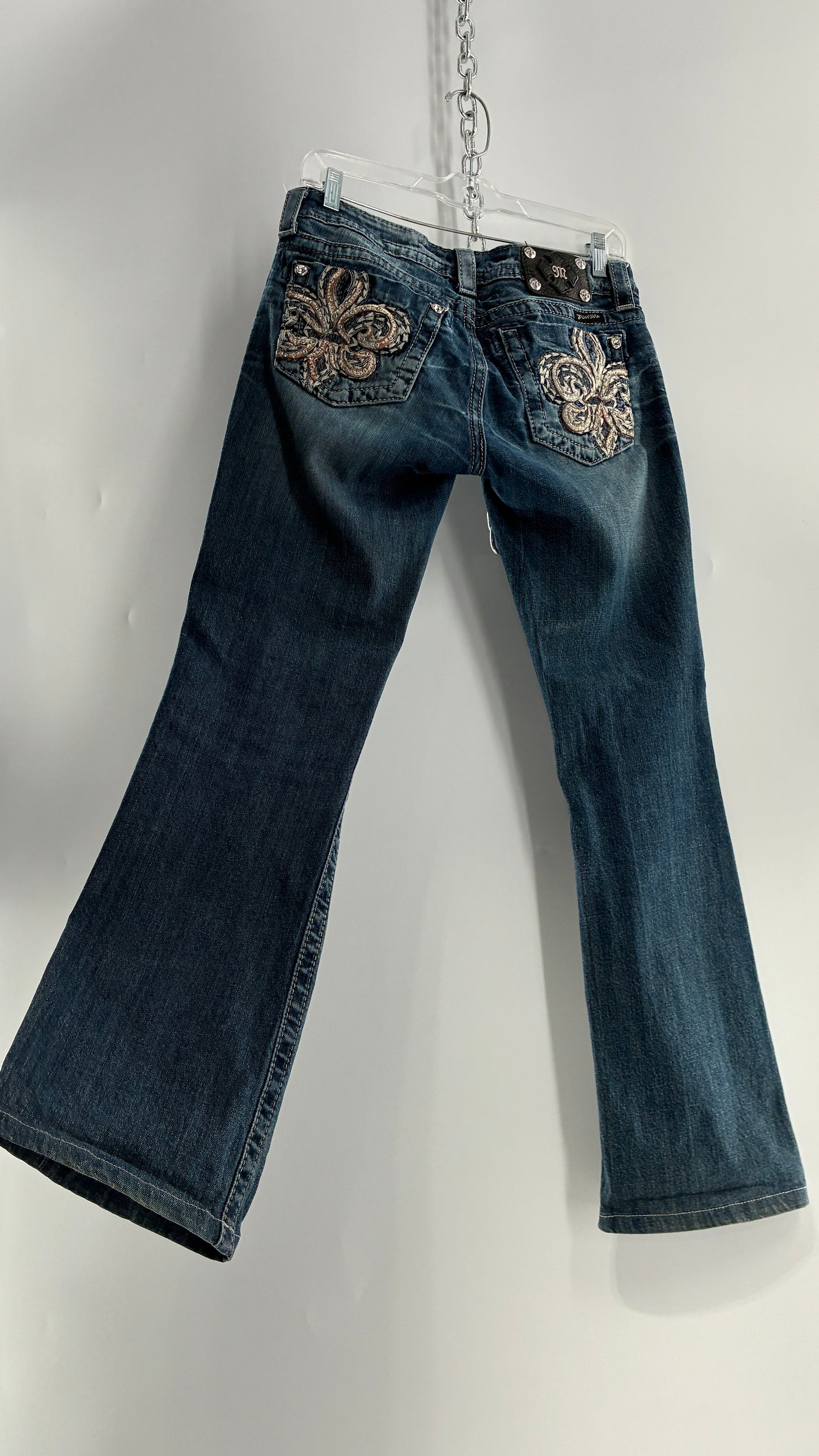 Vintage MISSME Kick Flare Jeans with Embroidered Pockets with Rhinestone Detailing (28)