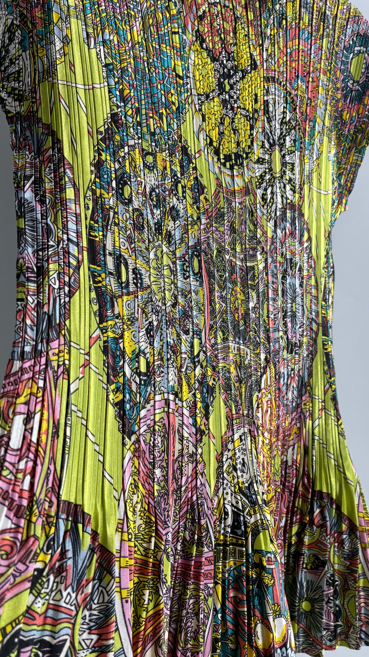 Vintage Fluted Crimped Lime Green Paisley Camisole (XL)