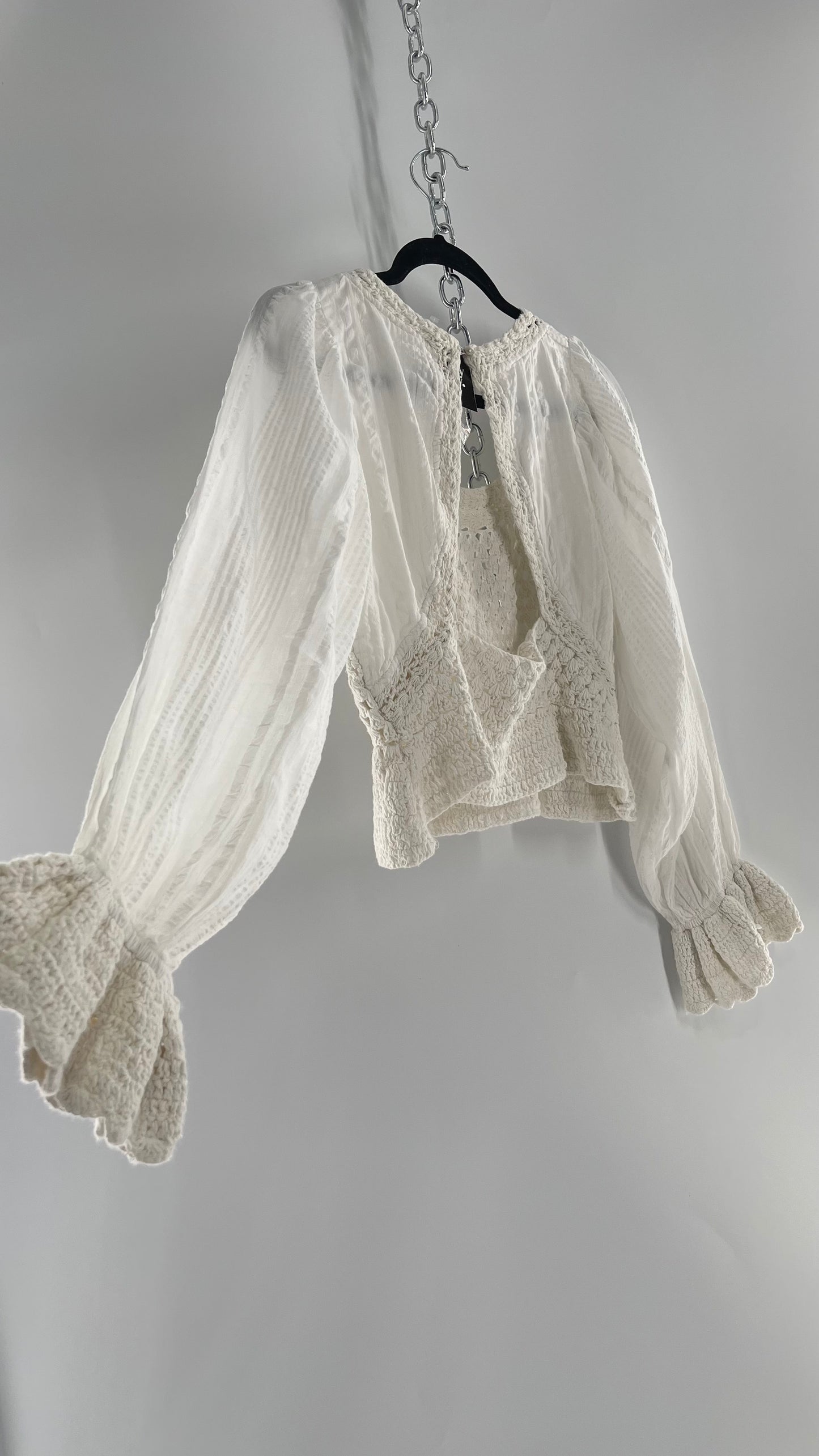 Free People White Crochet “Megan” Top (Large)