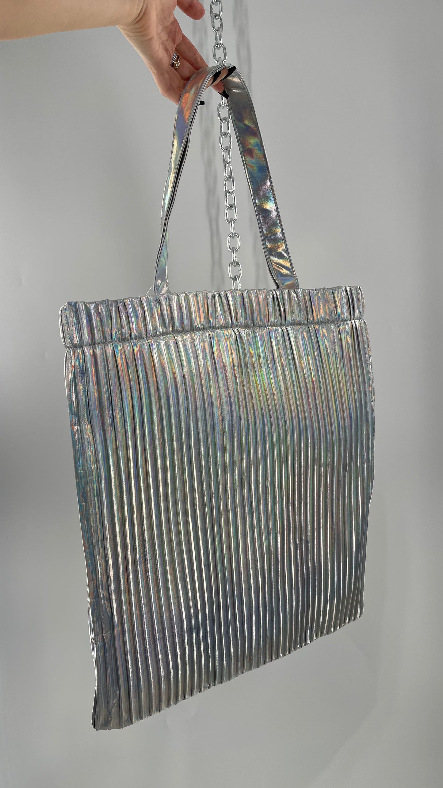 Urban Outfitters Silver Iridescent Fluted Tote Bag