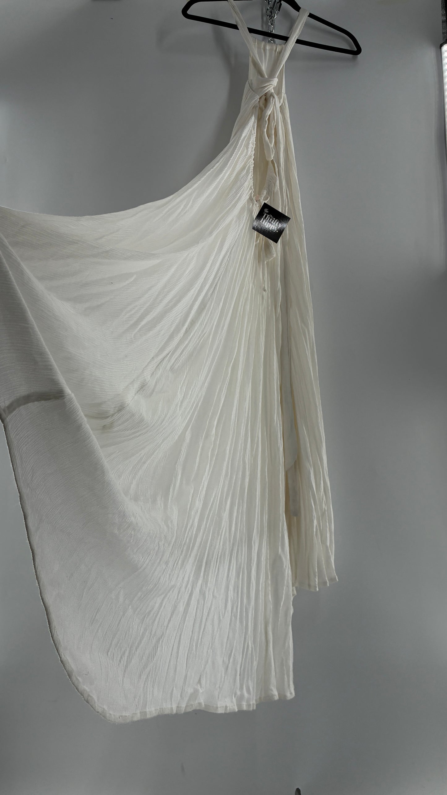 Free People White Voluminous Maxi Gown with Low Open Back (XS)