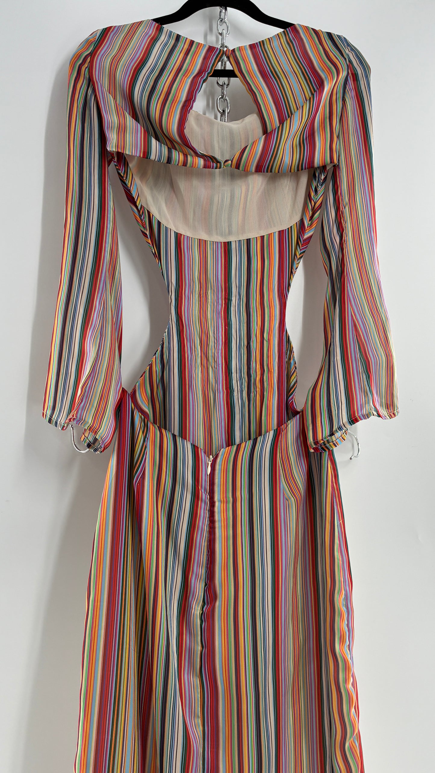 WINTERMUSE Daphne Multicolored Striped Silky Backless Cutout Dress (4)