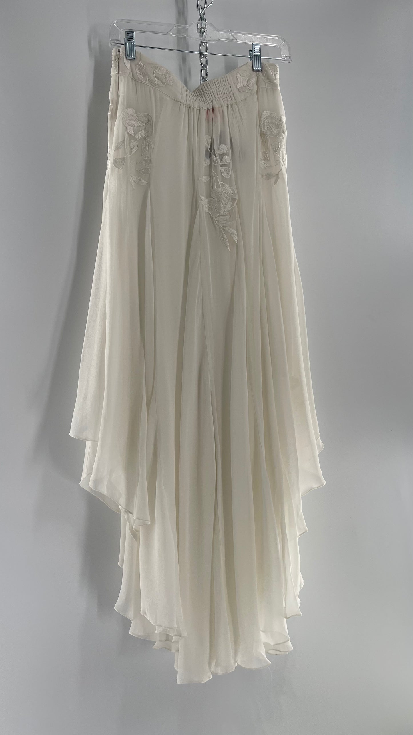 ROCOCO SAND White Hankerchief Hem Skirt with Embroidered Waistline (Medium)