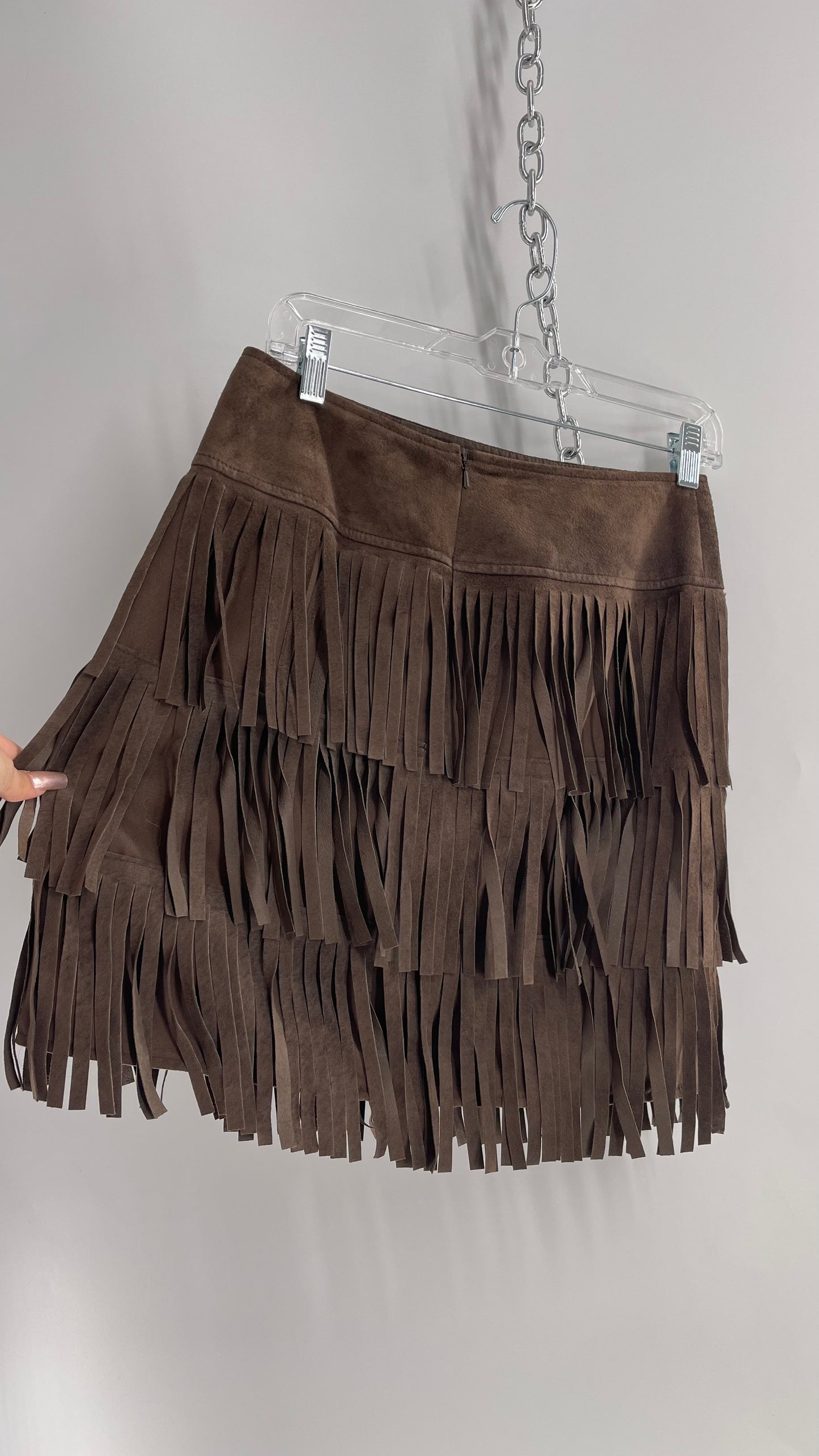 Vintage W by WORTH Brown Genuine Suede Leather Fringe Skirt (2)
