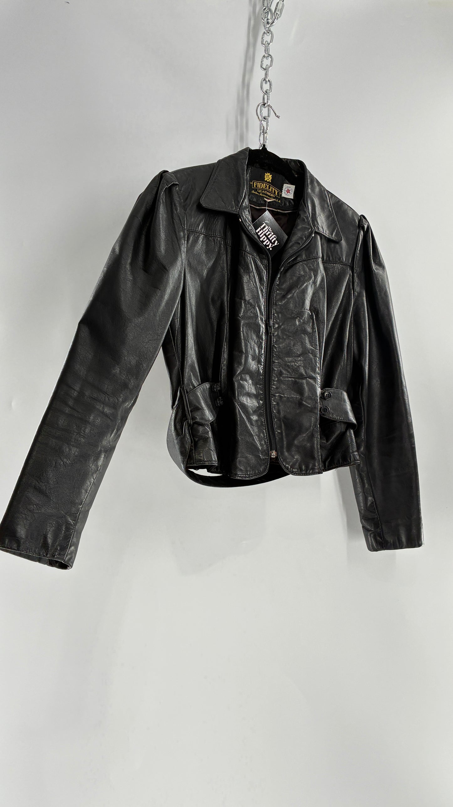 Vintage FIDELITY LEATHERS Cropped and Collared Motorcycle Jacket (Small)