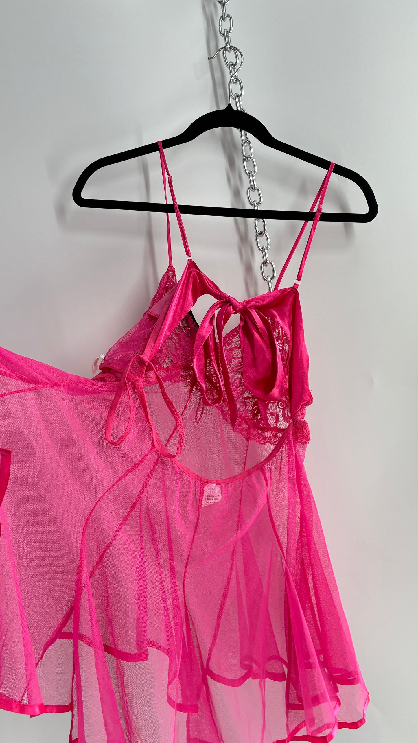 TORRID Hot Pink Handkerchief Hem Babydoll with Satin Bow Open Back (XL)