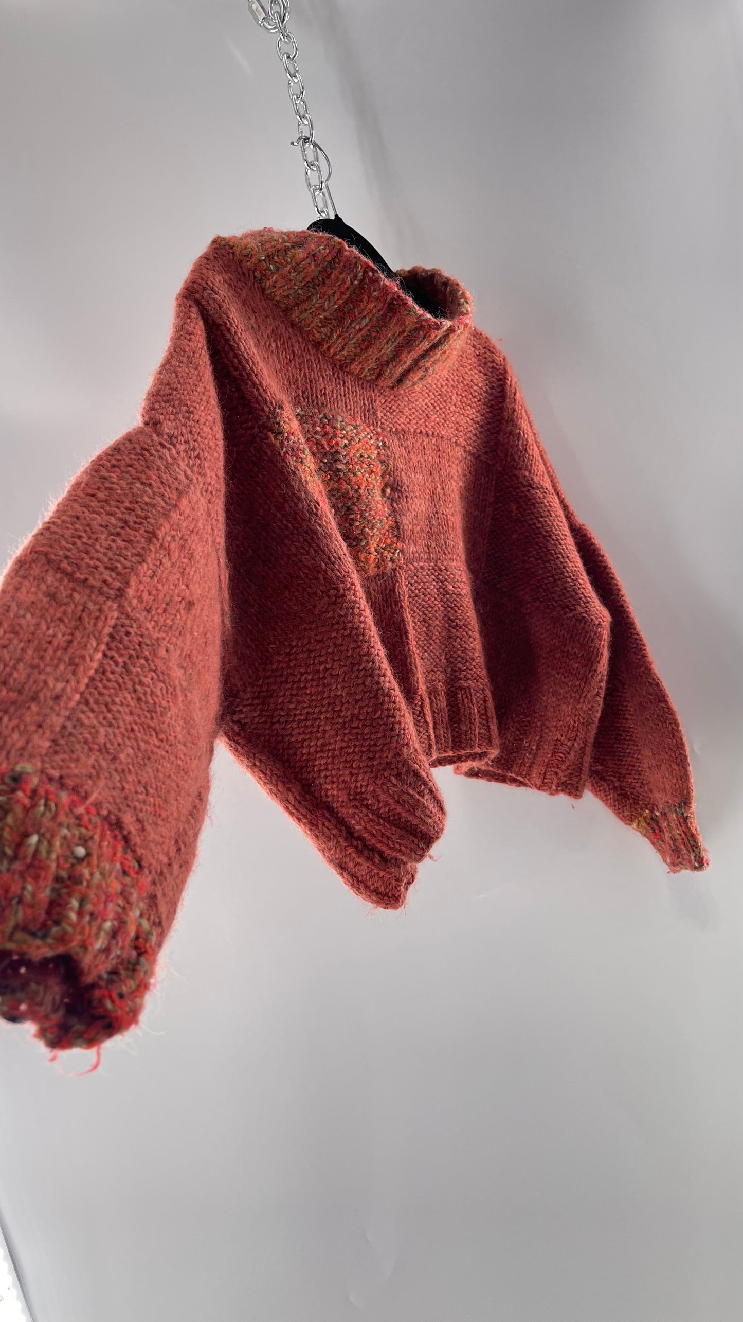 Vintage 80s Burnt Orange Cropped Thick Knit Heavy Slouchy Wool Sweater (Large)