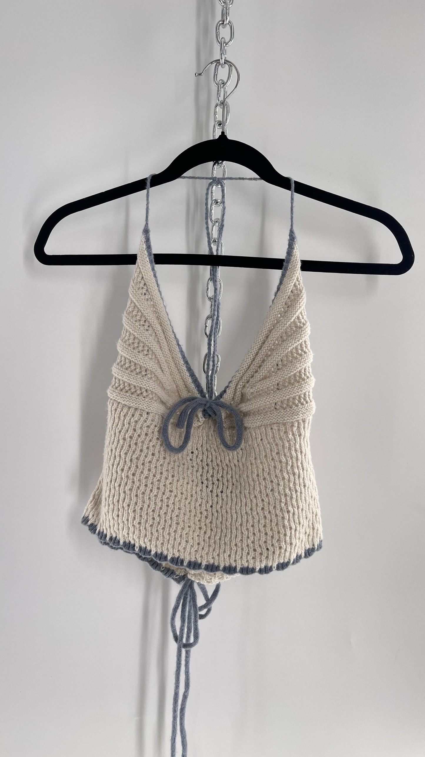 Handknit Halter with Powder Blue Trim (S/M)