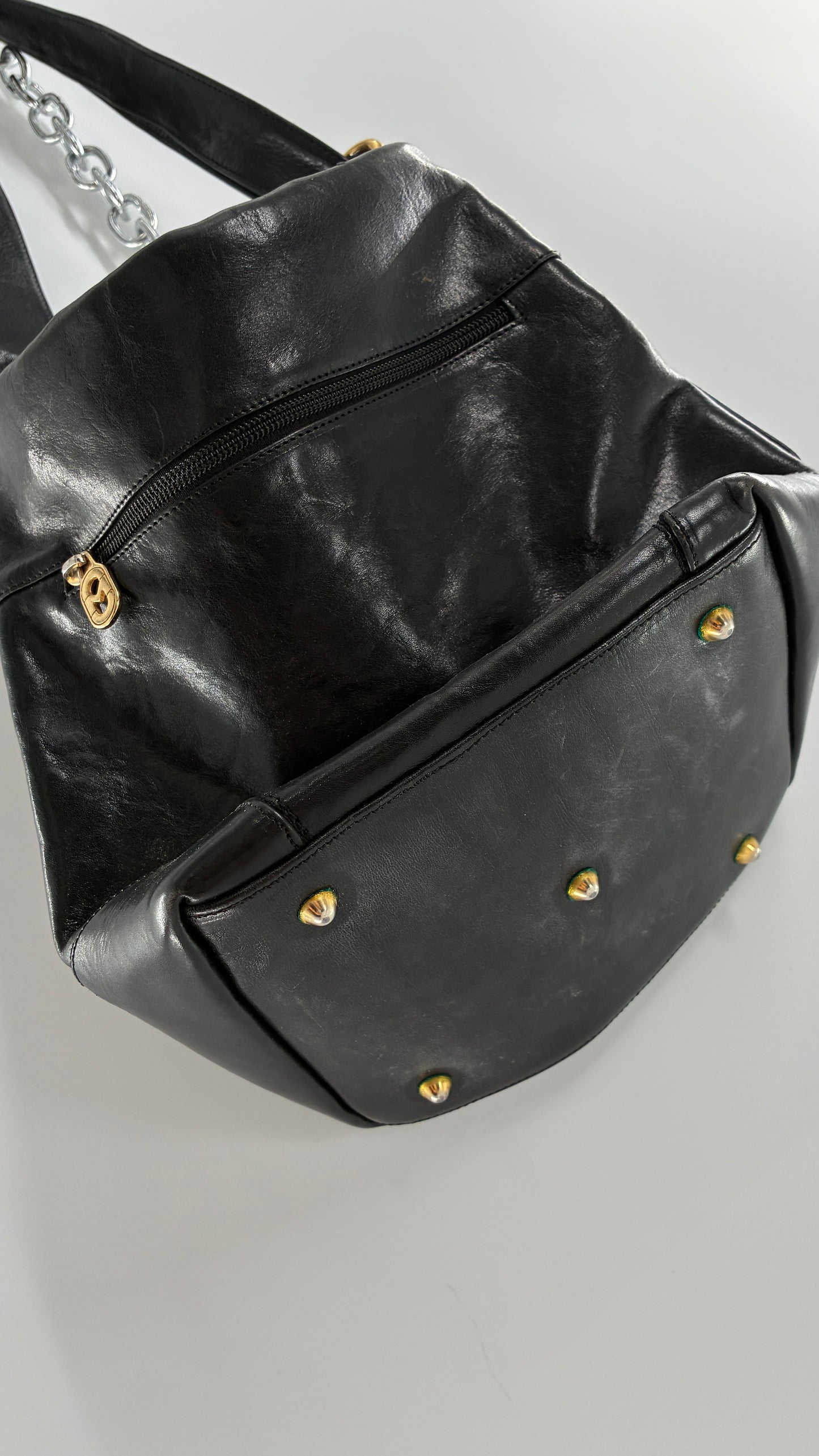 Vintage MARINO ORLANDI Black Leather Purse Made in Italy with Gold Embossed Hardware